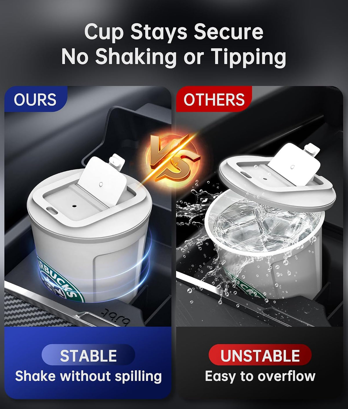 for Tesla Cup Holder Insert, 2-in-1 for Model Y Juniper(2025/2026)& Model 3 Highland(2024/2025) with Storage Compartment - Black