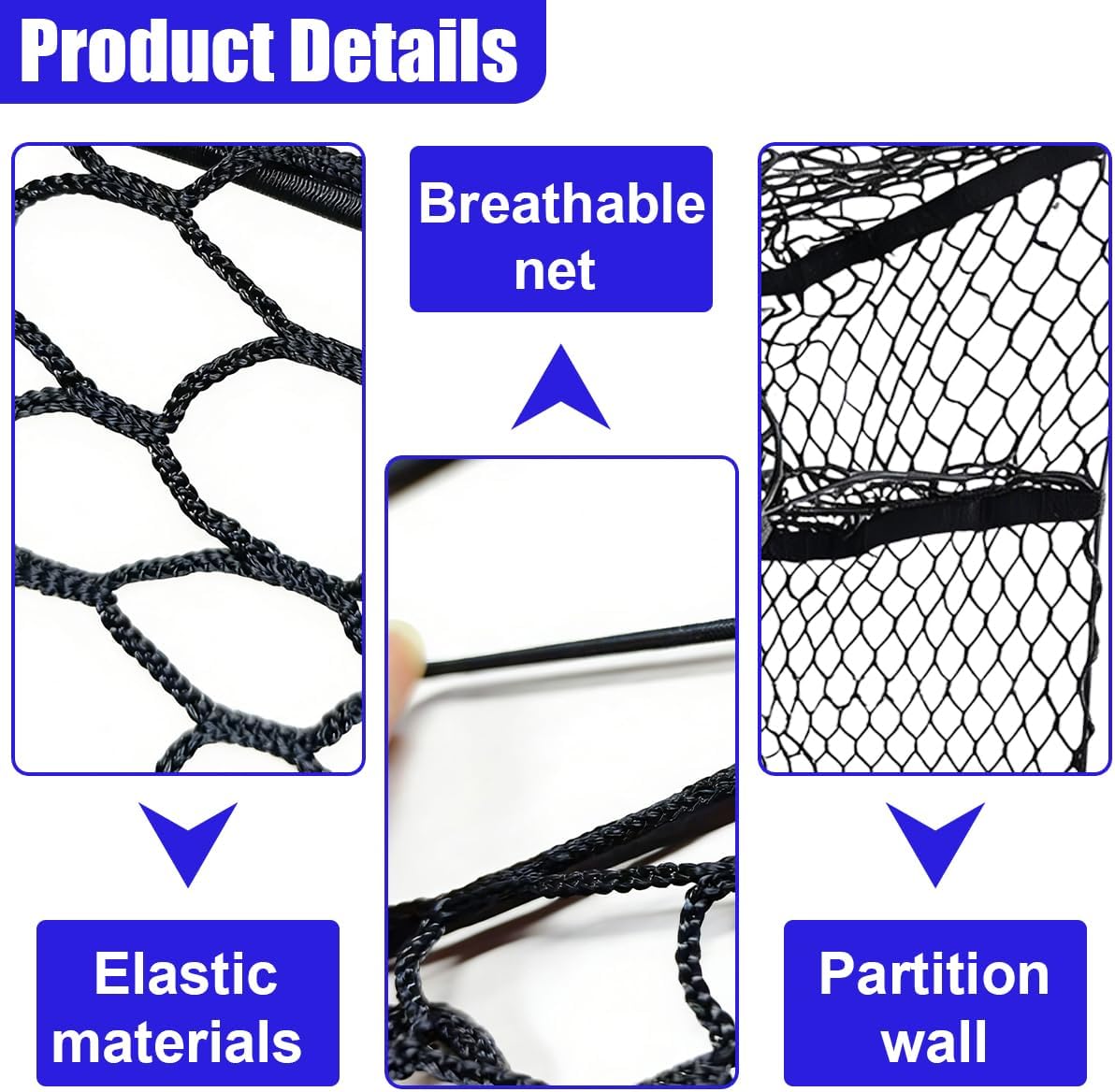 4 Pocket Truck Bed Cargo Net, Adjustable Elastic Mesh Storage Net with 4 Metal Carabiners, Universal Heavy Duty Car Grocery Holder Organizer Accessories for Pickup, SUV (Black)
