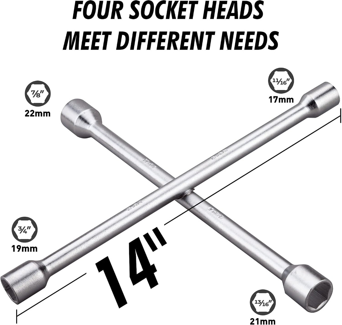 CARTMAN 14 Inch Heavy Duty 4 Way Universal Cross Lug Wrench Tire Iron