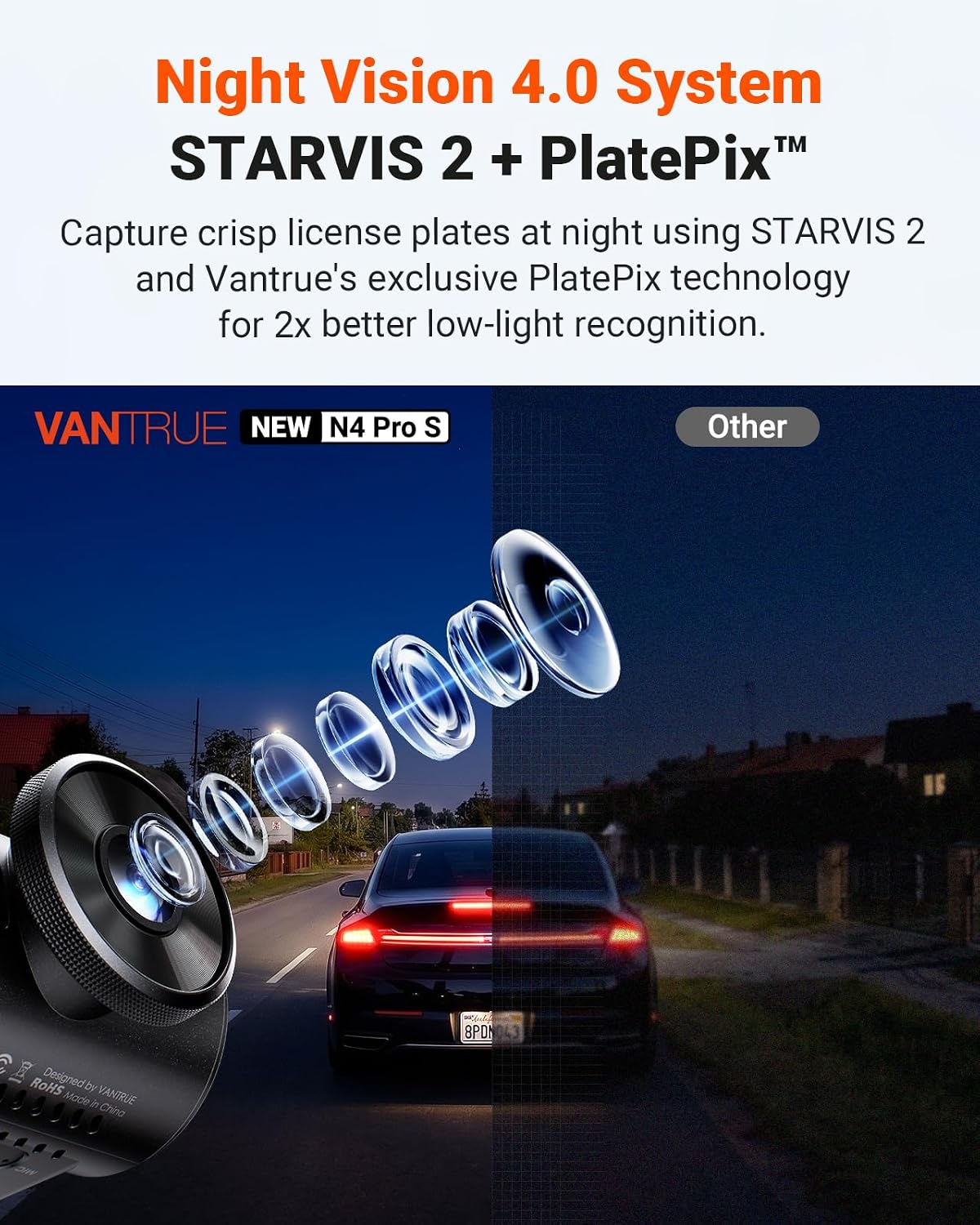 Vantrue N4 Pro S 4K 3 Channel Dash Cam, Triple STARVIS 2 HDR Car Camera