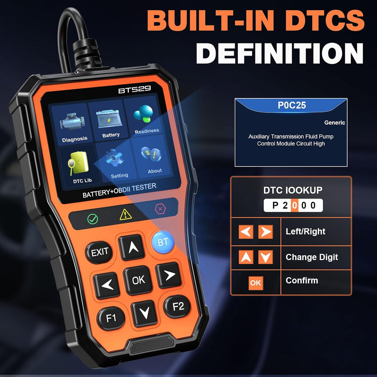 BT529 Bluetooth OBD2 Scanner & Car Battery Tester, 2-in-1 Diagnostic Tool