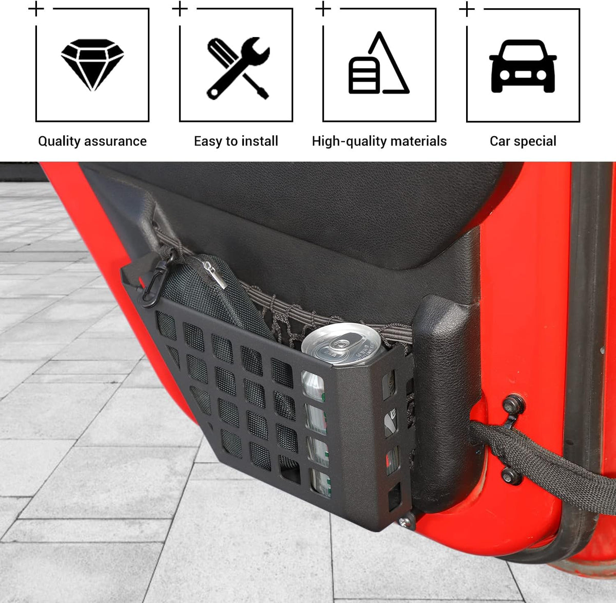 Hoolcar Rear Door Storage Pockets, Door Side Insert Organizer Box Metal Door Net Pocket Replacement Compatible with 2011-2017 Jeep Wrangler JKU, Interior Storage Expansion Accessories, Cut-Out, 2PCs