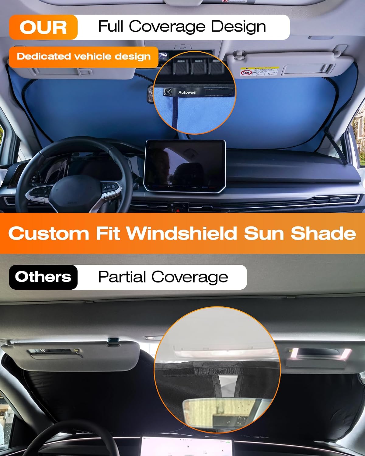 Titanium Silver Car Windshield Sun Shade, Reflective Cooling Shade 64"x 32"