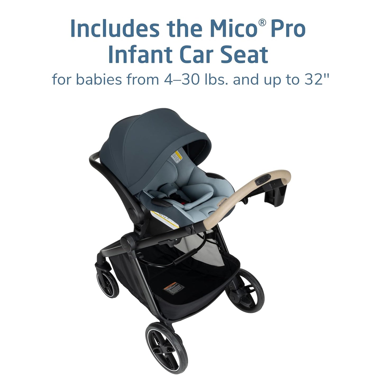 Maxi-Cosi Zelia Pro 5-in-1 Travel System with Mico Pro Infant Car Seat and Baby Stroller Combo, Reversible Seat, Large Wheels, Adjustable Handle, Newborn to Toddler, Lightweight, Seascape