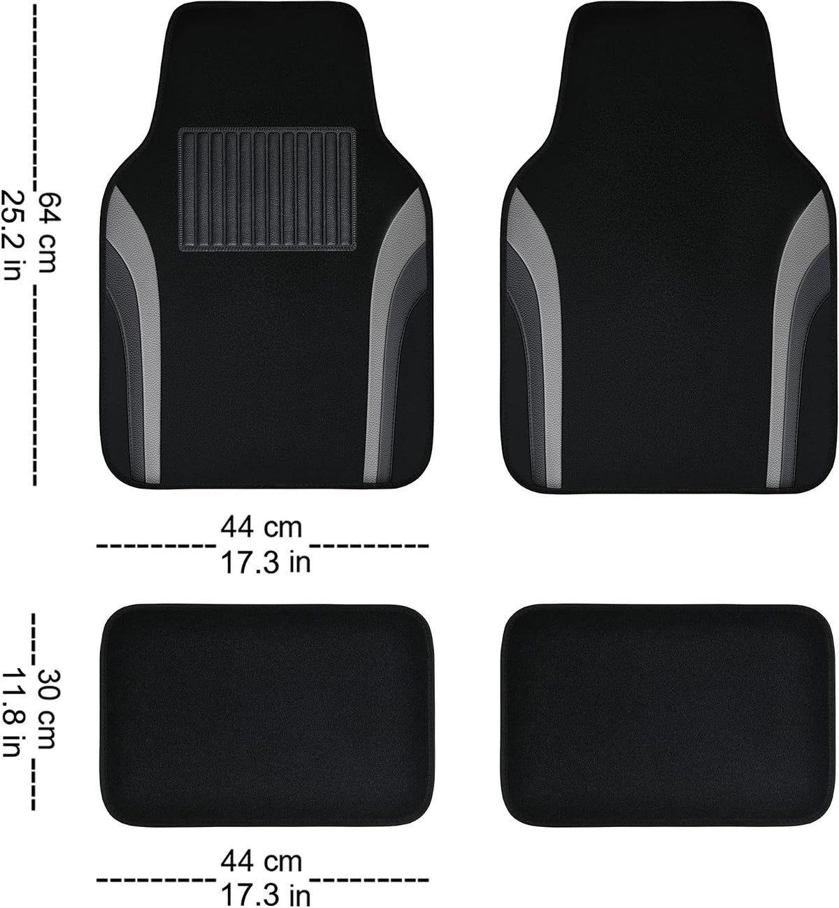 CAR PASS Leather Waterproof Sporty Car Floor Mats Carpet,Universal Automotive Floor Mat Fit for Sedans, Cars, Mid Trucks, Vans, SUV, Set of 4 (Black and Gray)
