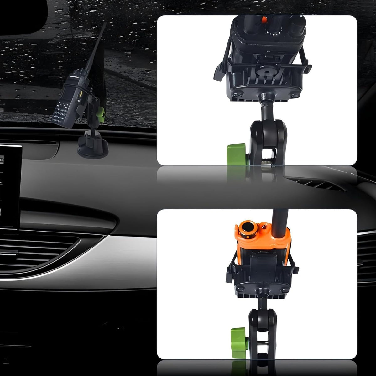 HYS 2 Way Radio Mounting Brackets W/Universal 1/4 Thread for Car & Tripod | Secure, Quick Release Adjustable HT’S Holder for Motorola, Kenwood & ICOM Handheld Radio with Belt Clip Mount Holder