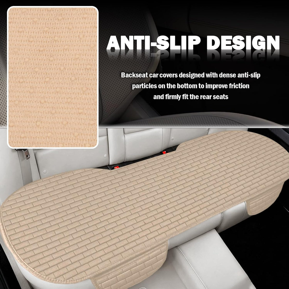 Car Back Seat Cover with Side Pockets,Breathable & All-Season Bench Seat Cover for Back Seats Protection,Anti-Slip Backs Seats Protector Car Interior Accessories for Cars,SUVs (Rear Seat/Beige)