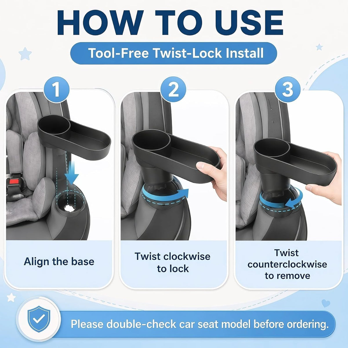 Car Seat Snack Tray Cup Holder Compatible with Safety 1st EverFit & Grow and Go, Maxi-Cosi Pria, Cosco All-in-One Car Seats Model C6577, Rotating Lock Base, Easy to Clean (2-Pack)