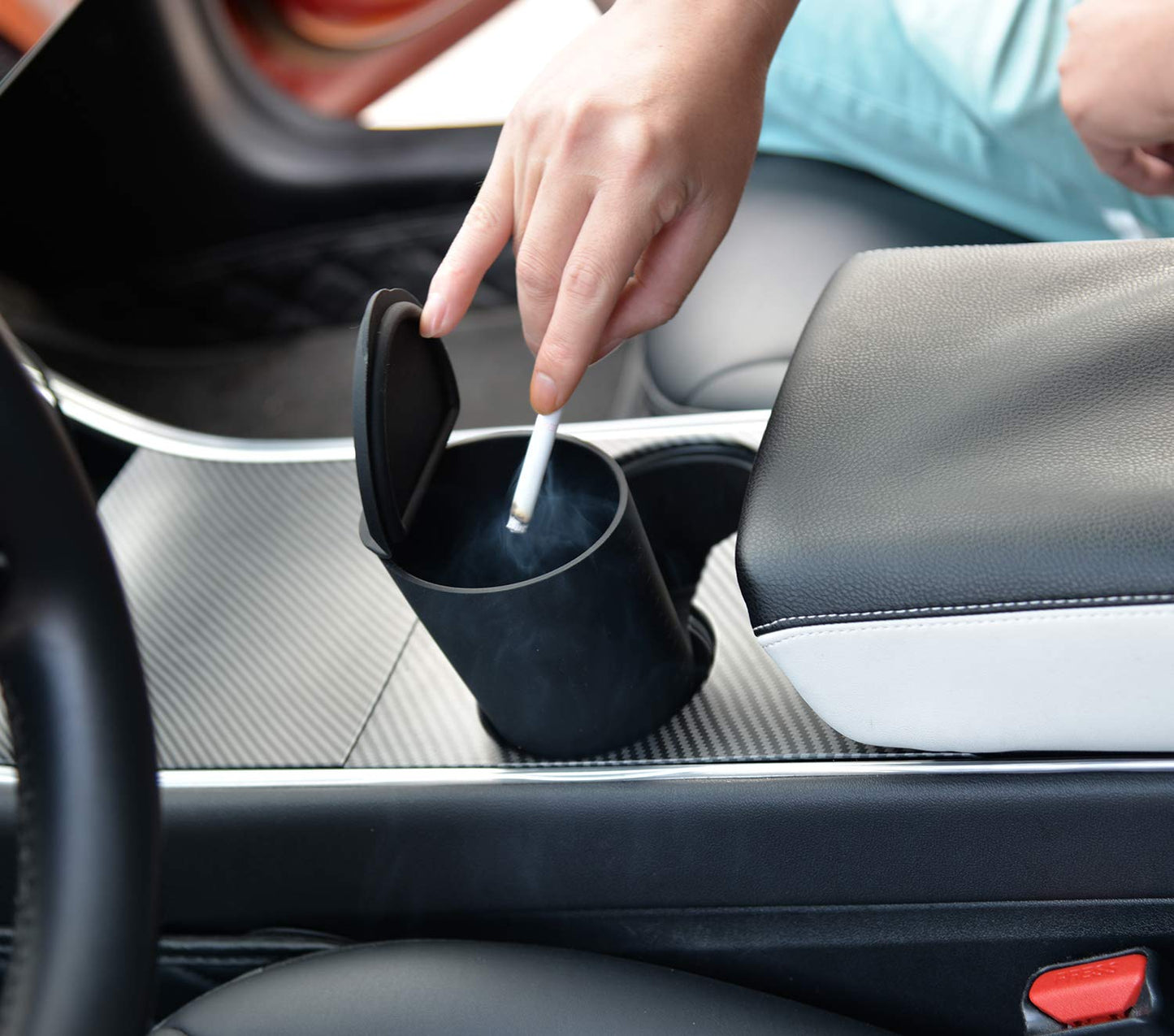 Silicone Trash Can with Lid - Car Cup Holder Trash Bin for Auto, Home, Office (Black)