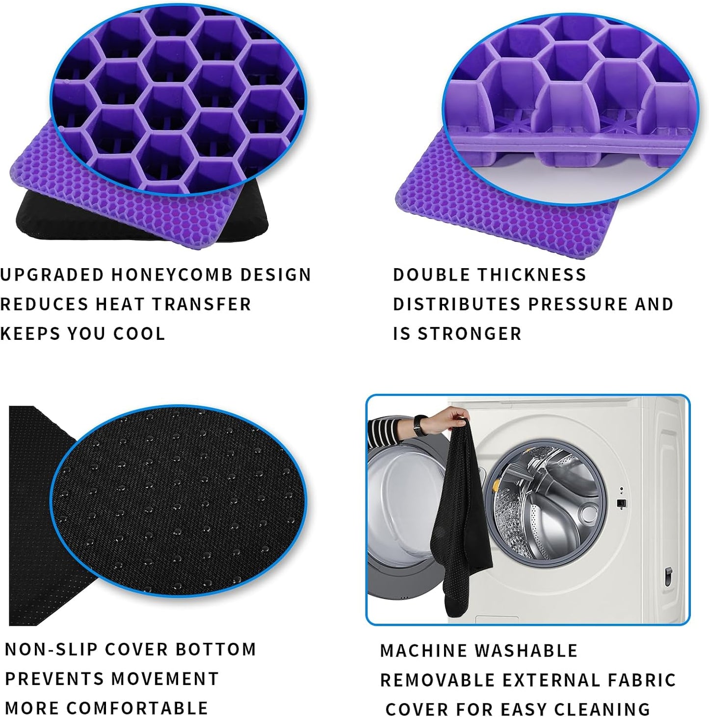 Gel Seat Cushion, Cooling Honeycomb Cushion for Long Sitting, Tailbone & Coccyx Pain Relief, Ergonomic Office Chair Pad, Breathable for Car Seat & Wheelchair(Light Purple)