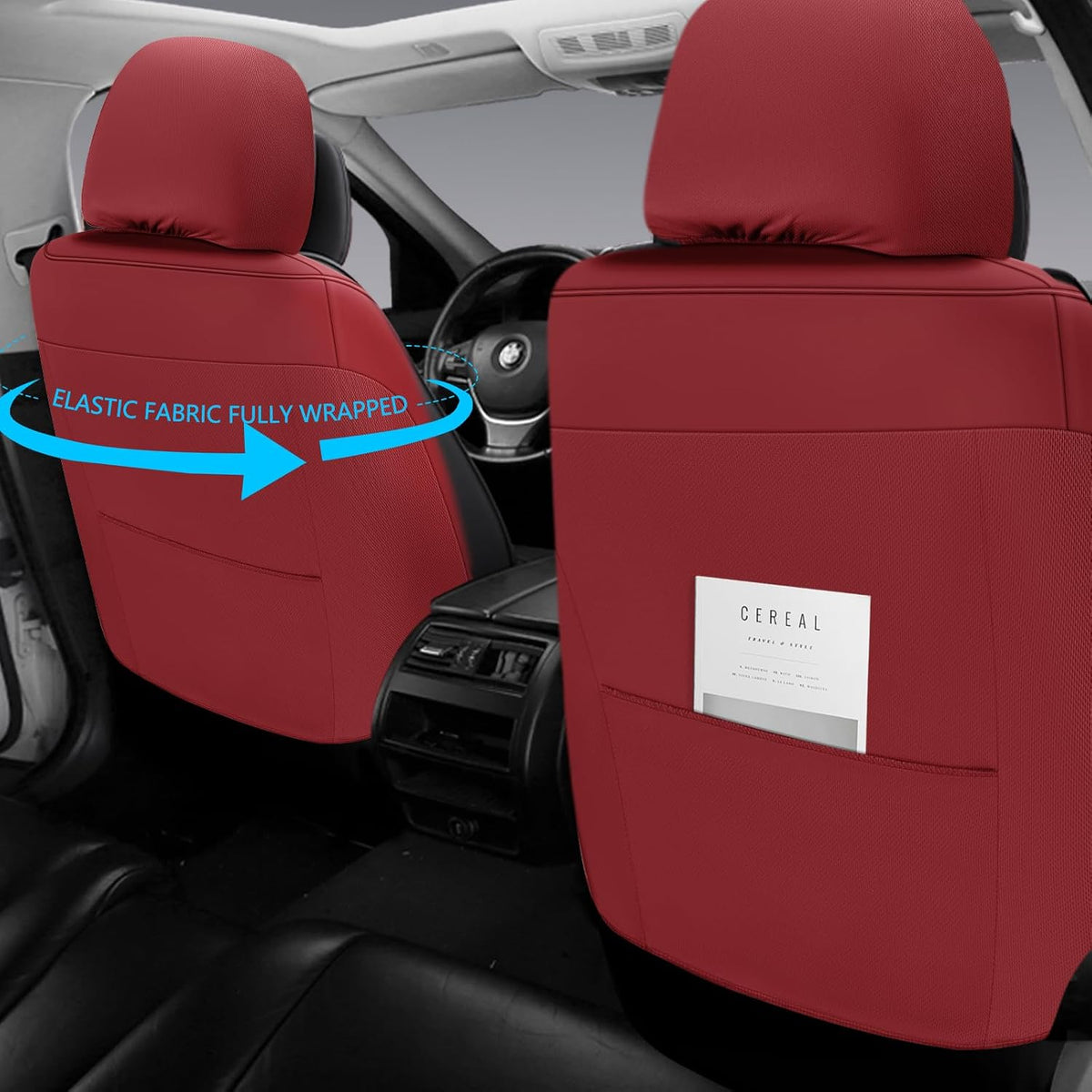 NS YOLO Universal Fit Premium Wine Red Leather 5-Seats Car Seat Covers
