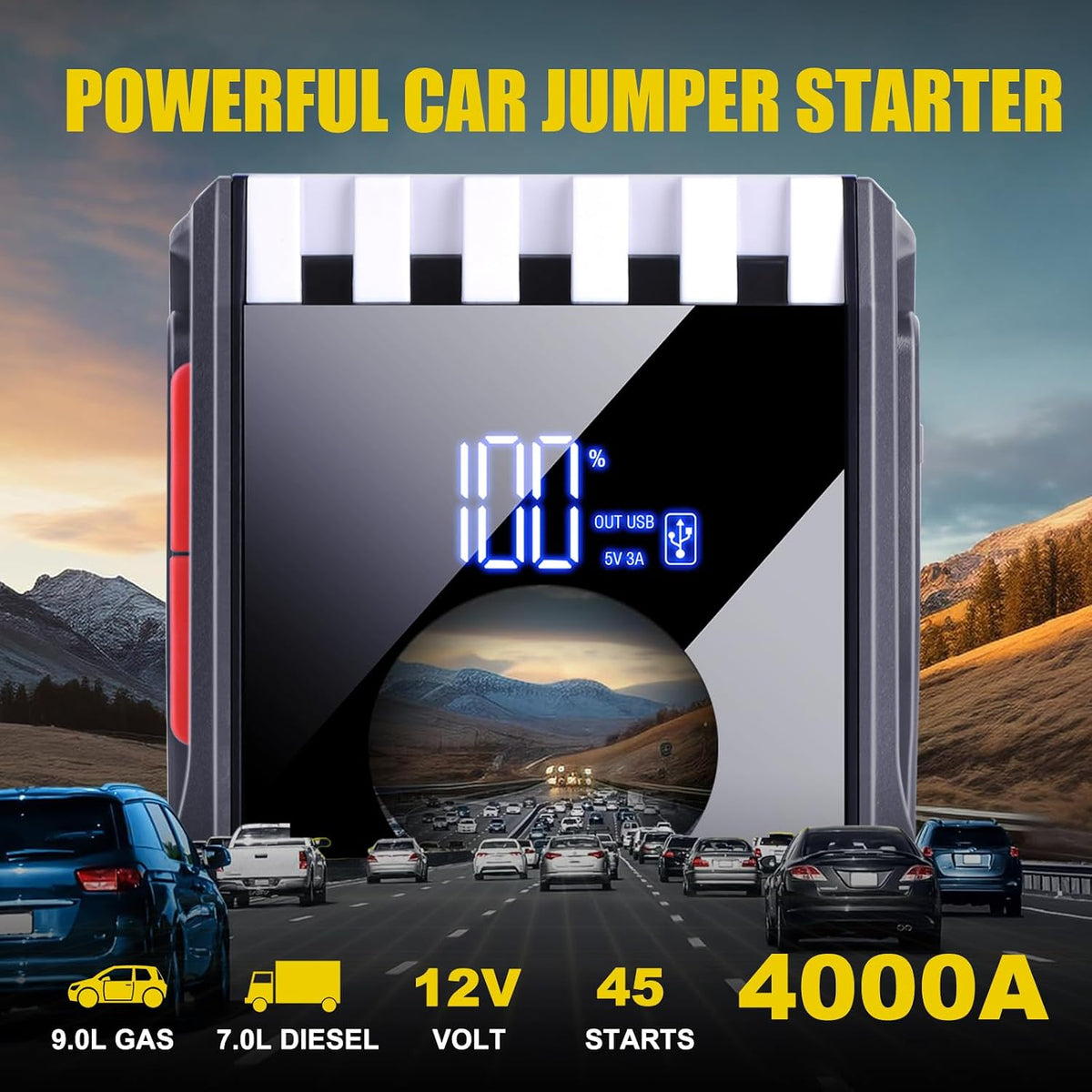 012 Jump Starter Car Jumper Starter Portable with 150PSI Tire Inflator, Battery Jumper Starter Portable, Air Compressor, Flashlight