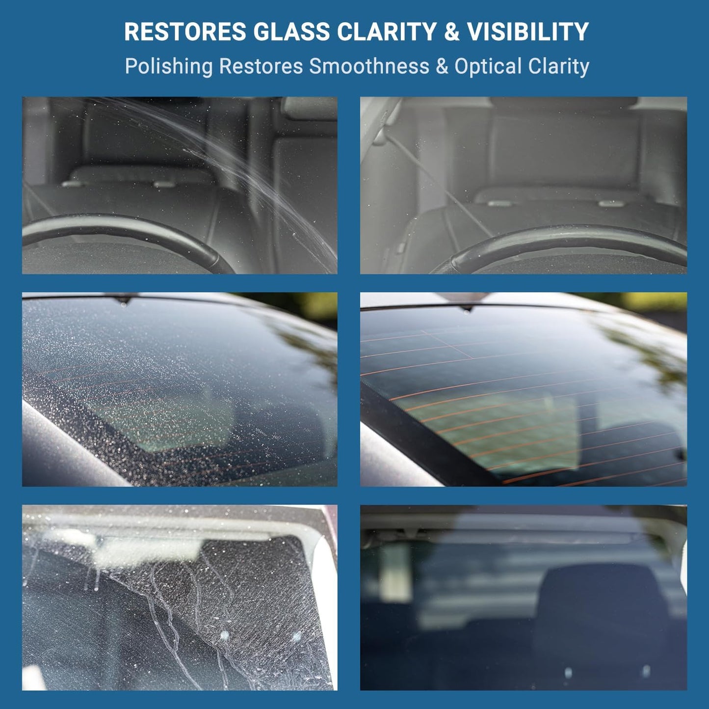 GLASS POLISH DIY 3” (75mm) Windshield Polishing Kit for Car Glass Restoration, Remove Wiper Blade Damage, Fine Scratches, Haziness, and Water Spots, Restore Glass Clarity and Shine