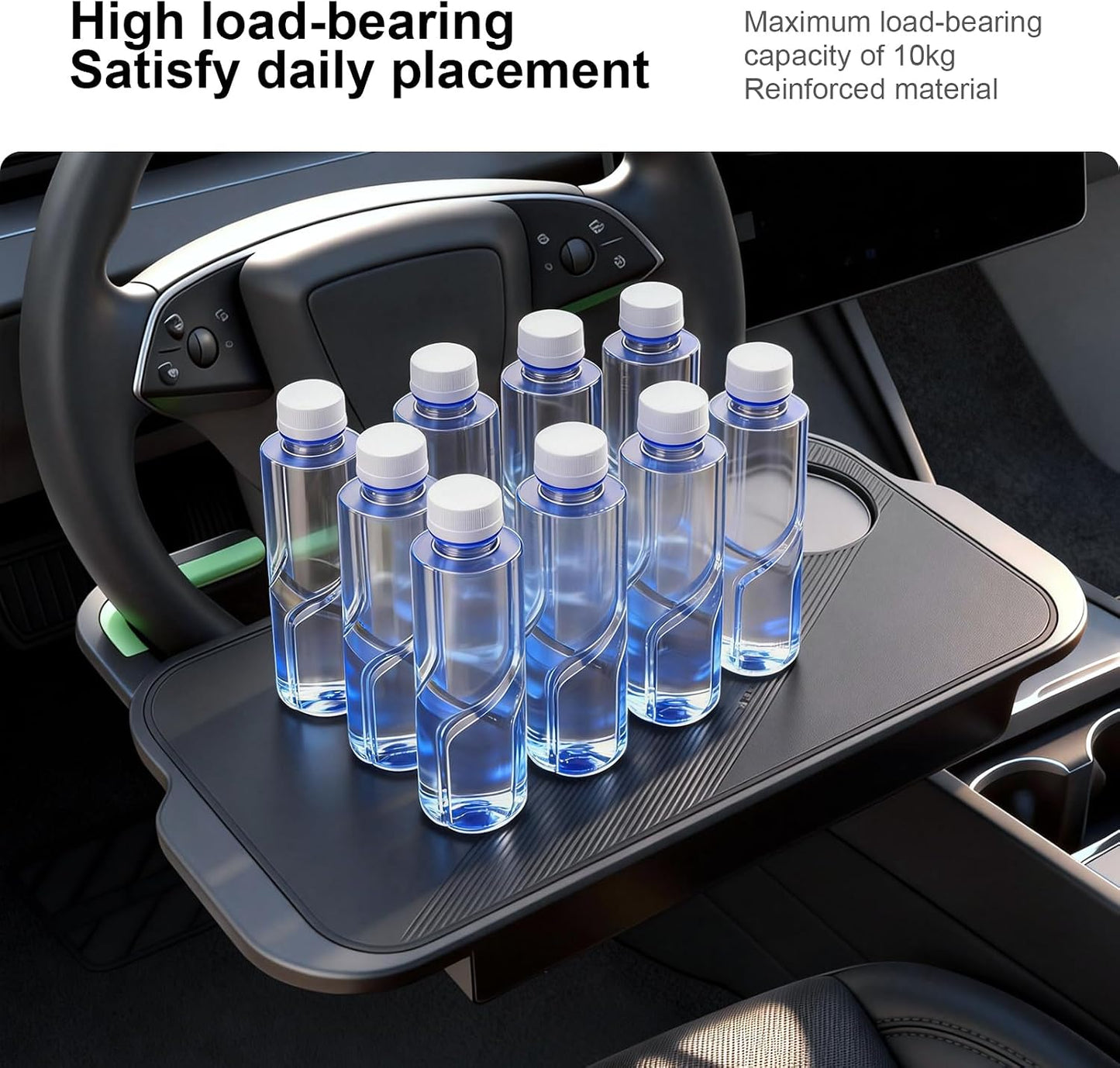 2-in-1 Car Steering Wheel Desk Tray & Car Seat Gap Filler Organizer – Silicone Look Table for Laptop, Eating Food, Writing – Work Road Trip Essentials Accessories (Black)