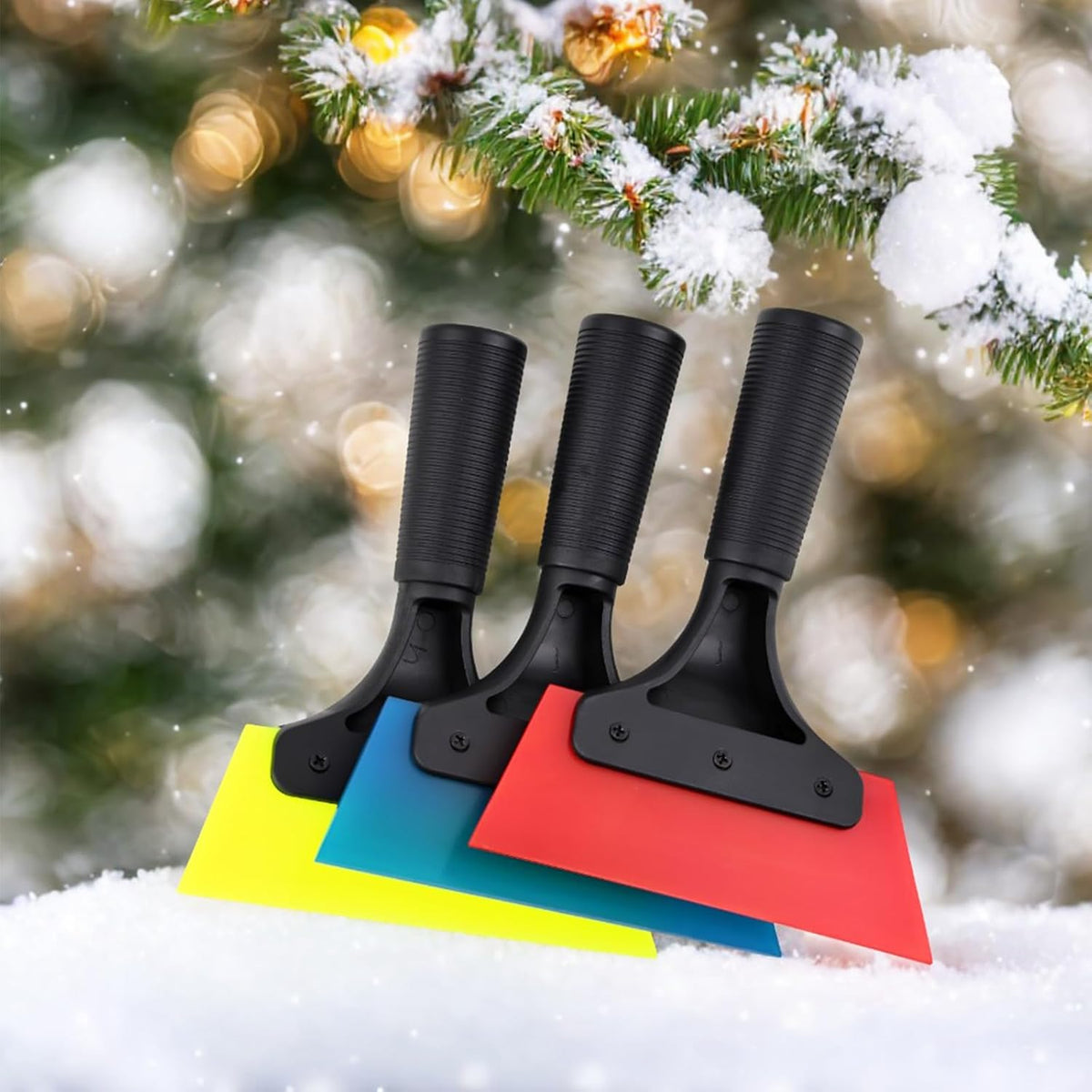 3 Pack Window Tint Squeegee, Small Squeegee, Rubber Scraper with Comfortable Handle for Car, Glass, Shower & Mirrors, 5.12-inch Blade for Easy Water Removal (Blue, Green, Red)