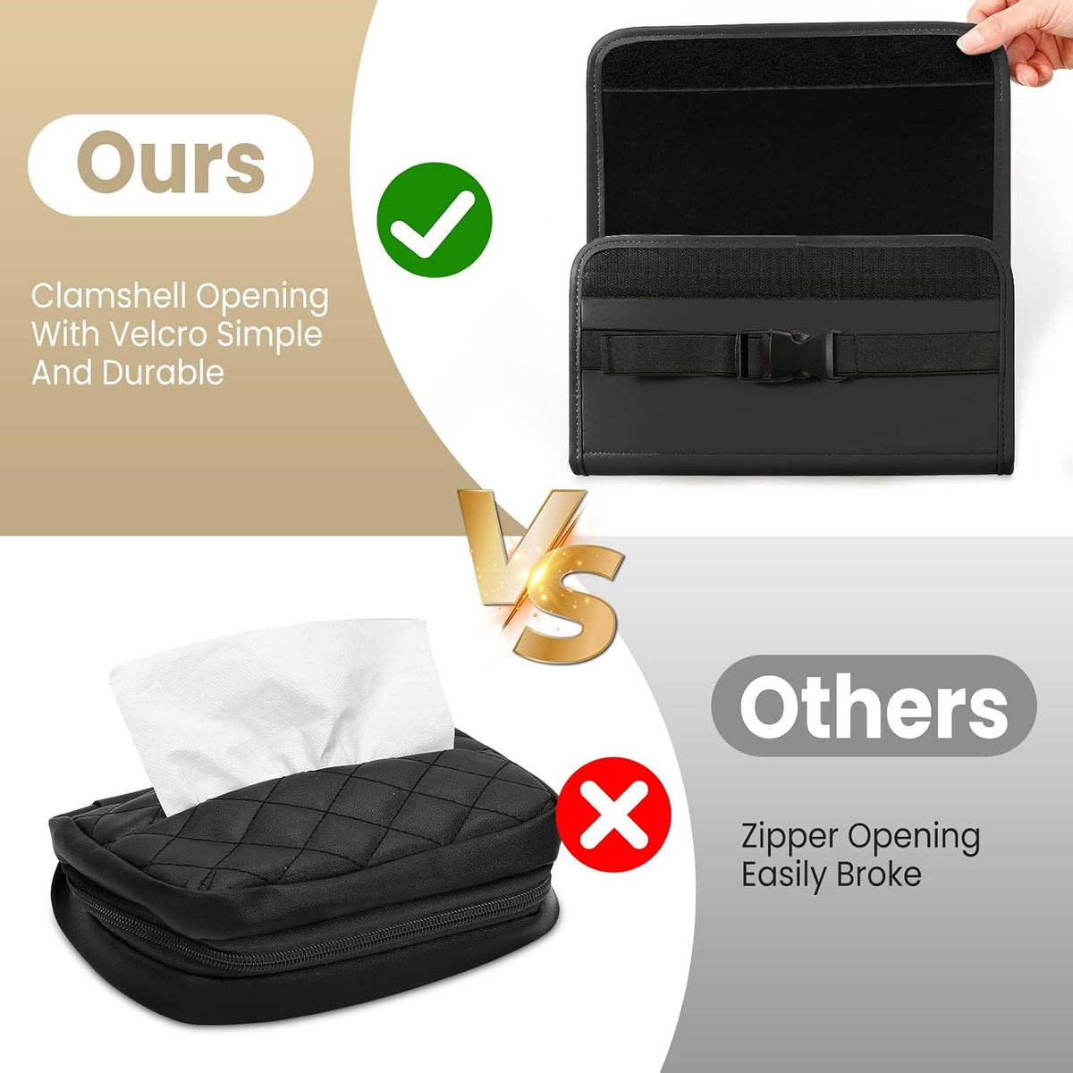WHHMK Large Car Tissue Holder, Refill Easily Clamshell Opening, Black 1PC