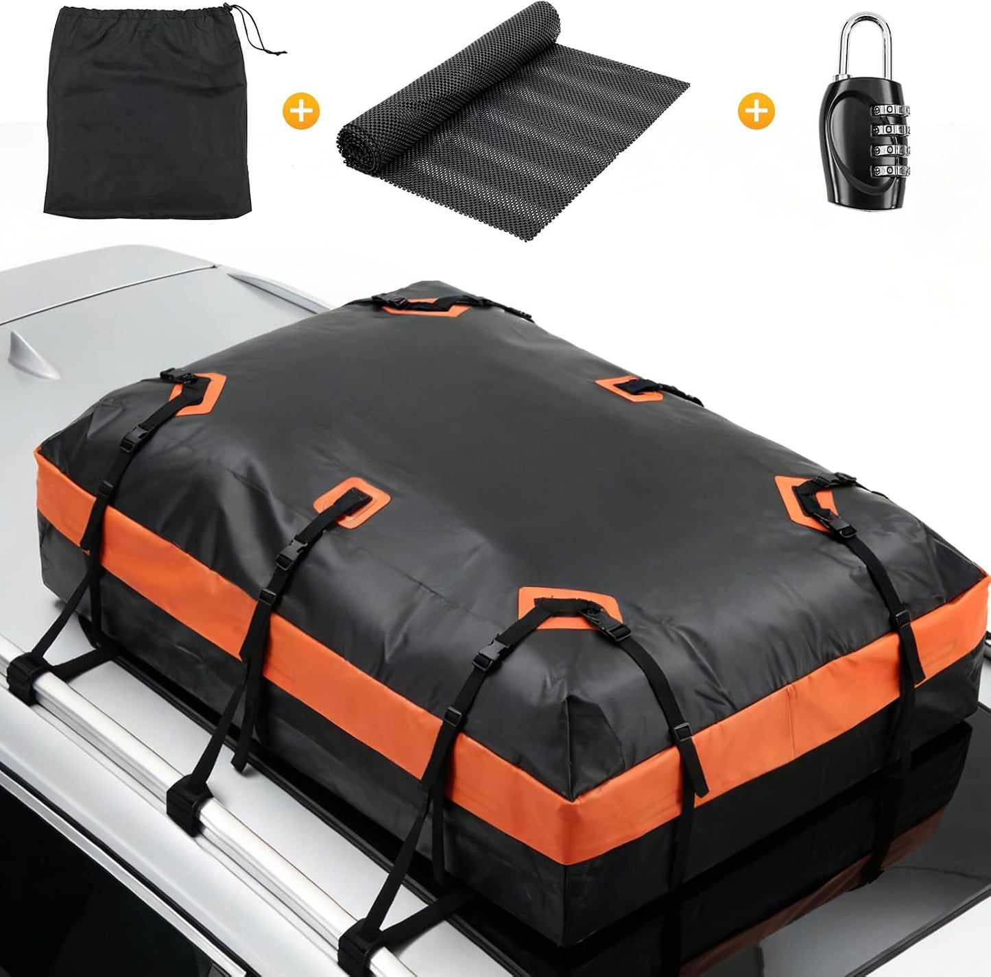 NEWBULIG Car Rooftop Cargo Carrier Bag, 20 Cubic Feet Heavy Duty Waterproof | for SUV, Van, All Vehicles with/without Rack. Includes Anti-Slip Mat, Reinforced Straps, 6 Door Hooks, Storage & Luggage Lock