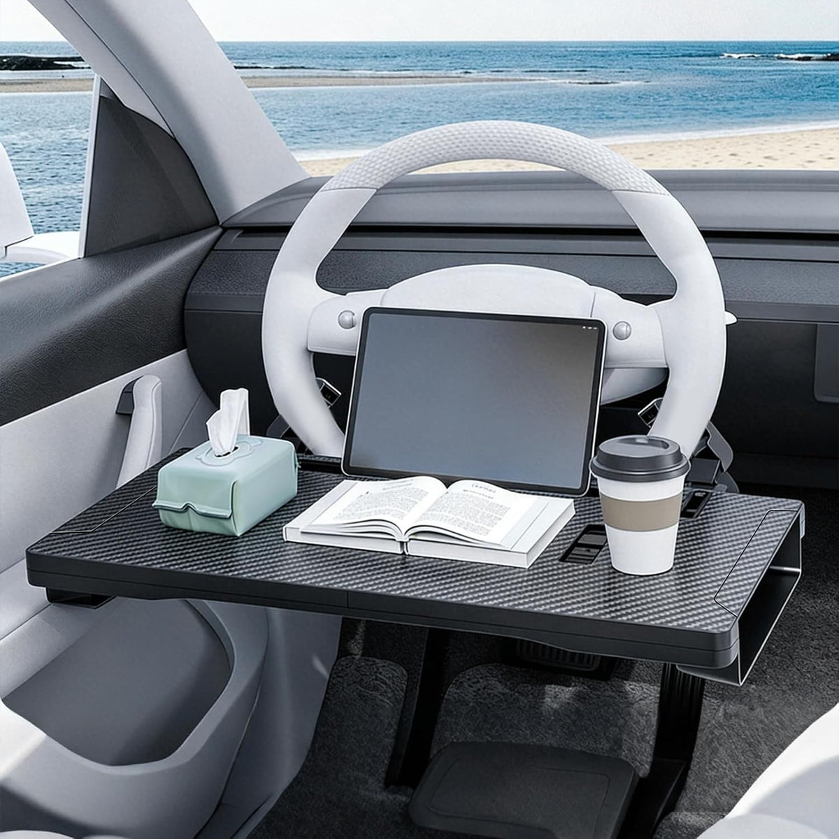 DYNAMI 2 in 1 Car Steering Wheel Tray &Seat Gap Storage Organizer