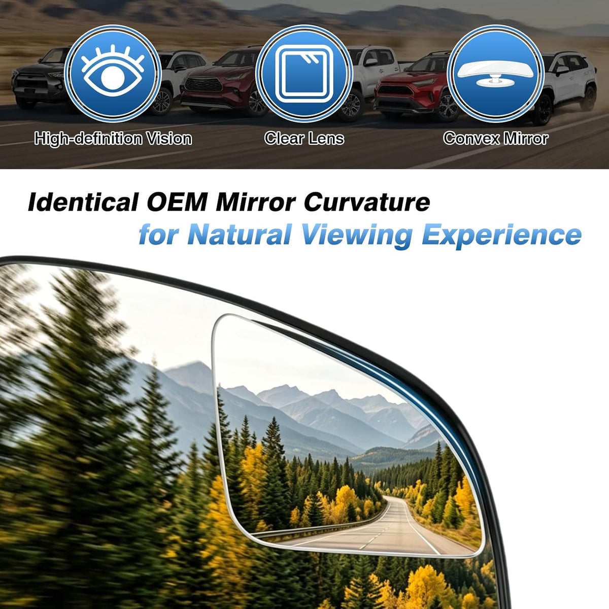 TOP-MAX Convex Stick On Blind Spot Mirrors for Toyota RAV4 2013-2025 Corolla Cross 4Runner Tacoma Highlander - Custom Fitted Side Mirror Upgrade for Wider View & Driving Security - (Left & Right)