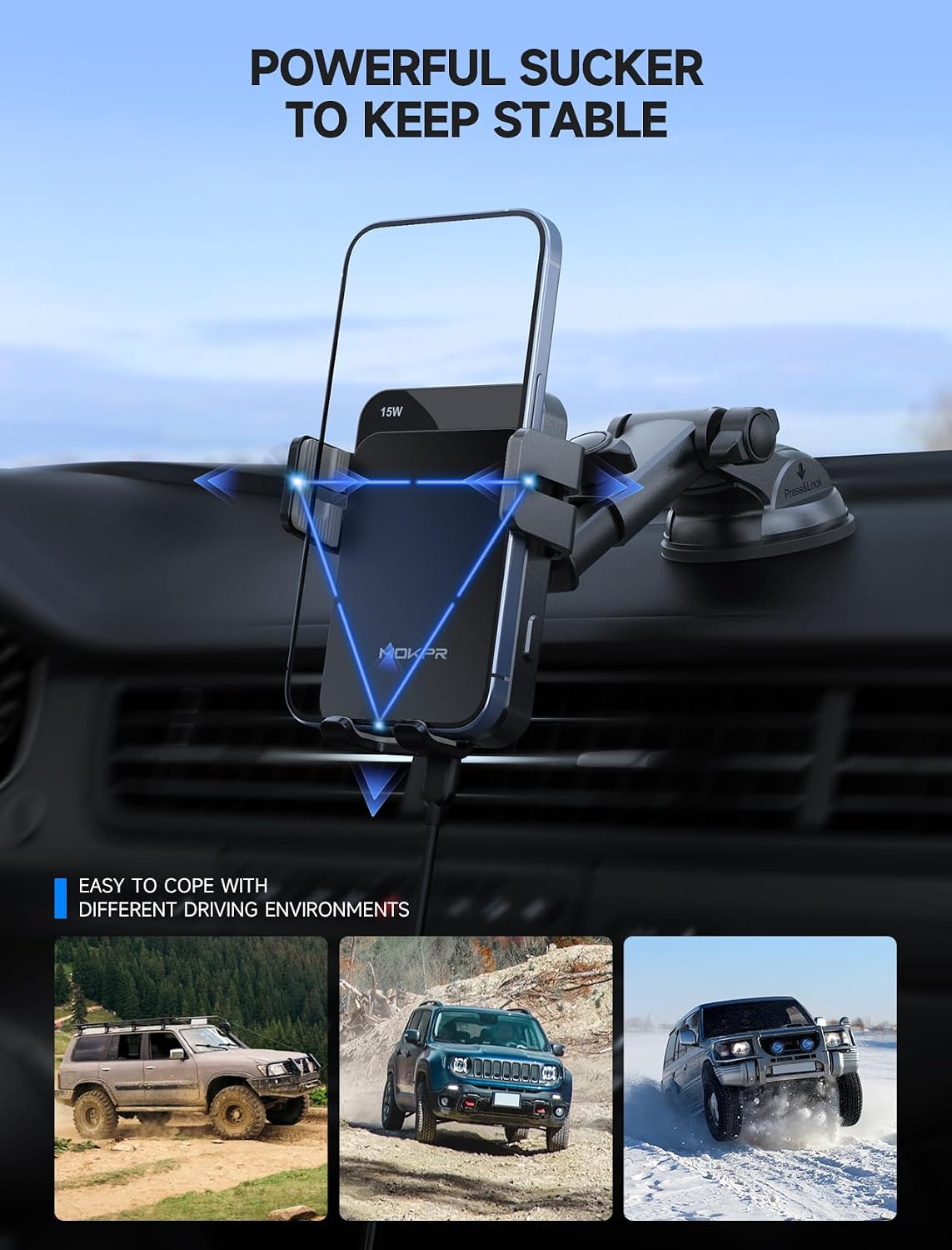 Wireless Car Charger 15W Auto Clamping Phone Holder Dash Windshield Vent