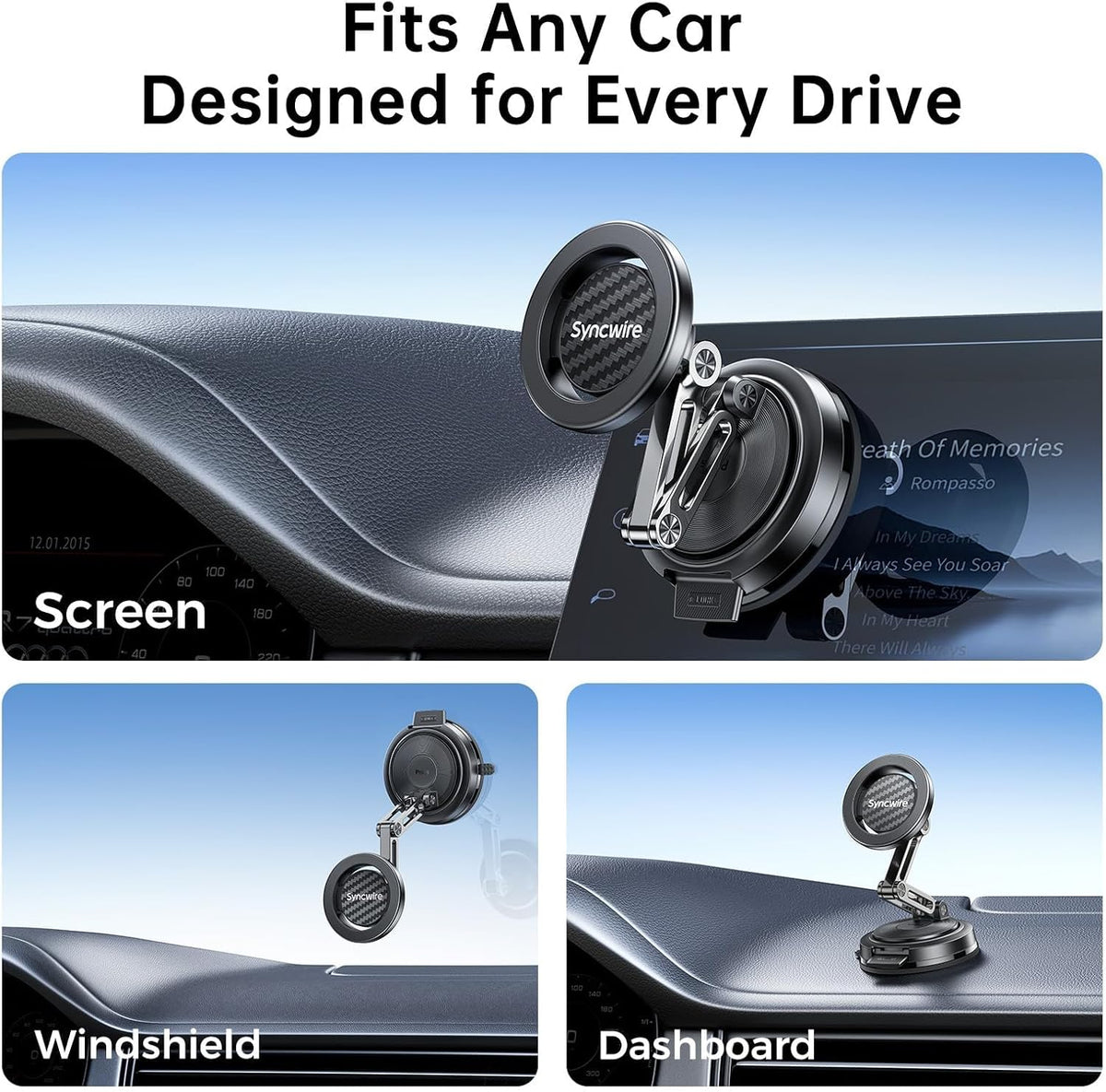 SYNCWIRE for MagSafe Car Mount Vacuum Magnetic Phone Holder Dash Windshield
