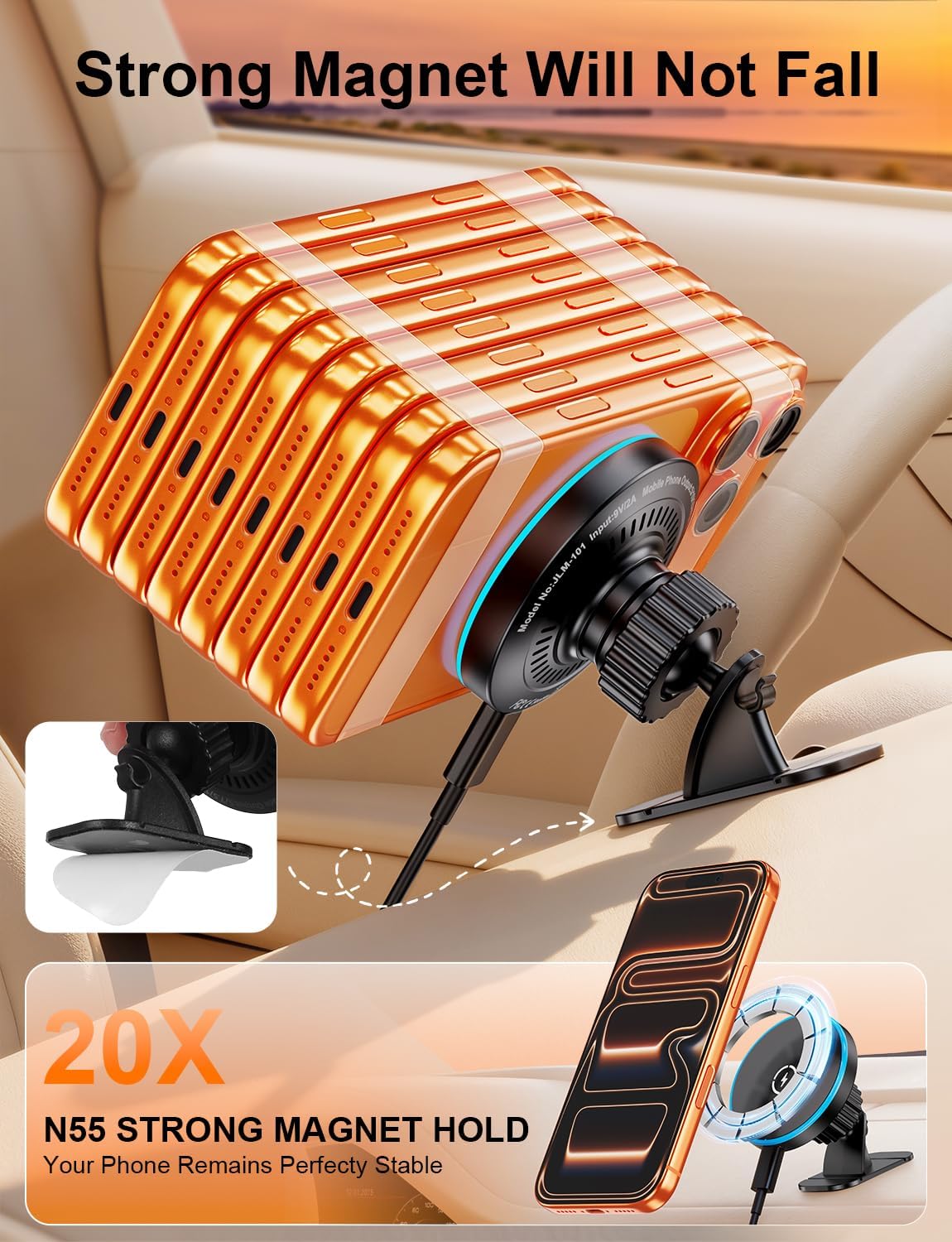 Magsafe Car Mount Charger, Strong Magnetic 15W Wireless Car Phone Charger
