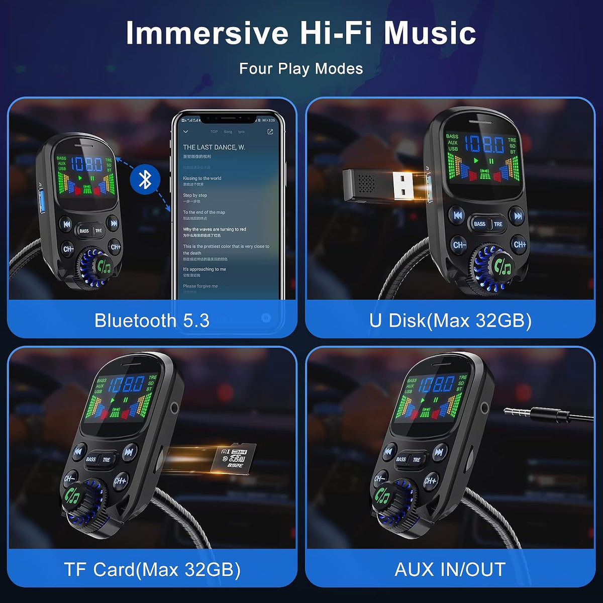 Bluetooth 5.3 FM Transmitter for Car Bluetooth Car Adapter