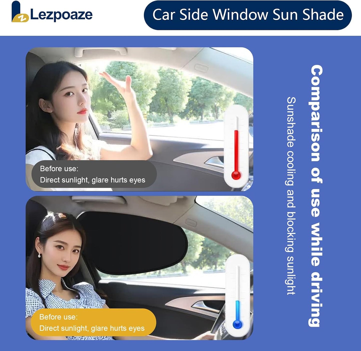 2-Pack Car Side Window Sun Shade | Black Gel Electrostatic UV Protection Sunshade | Universal Fit 99% Vehicles | Foldable Car Shades