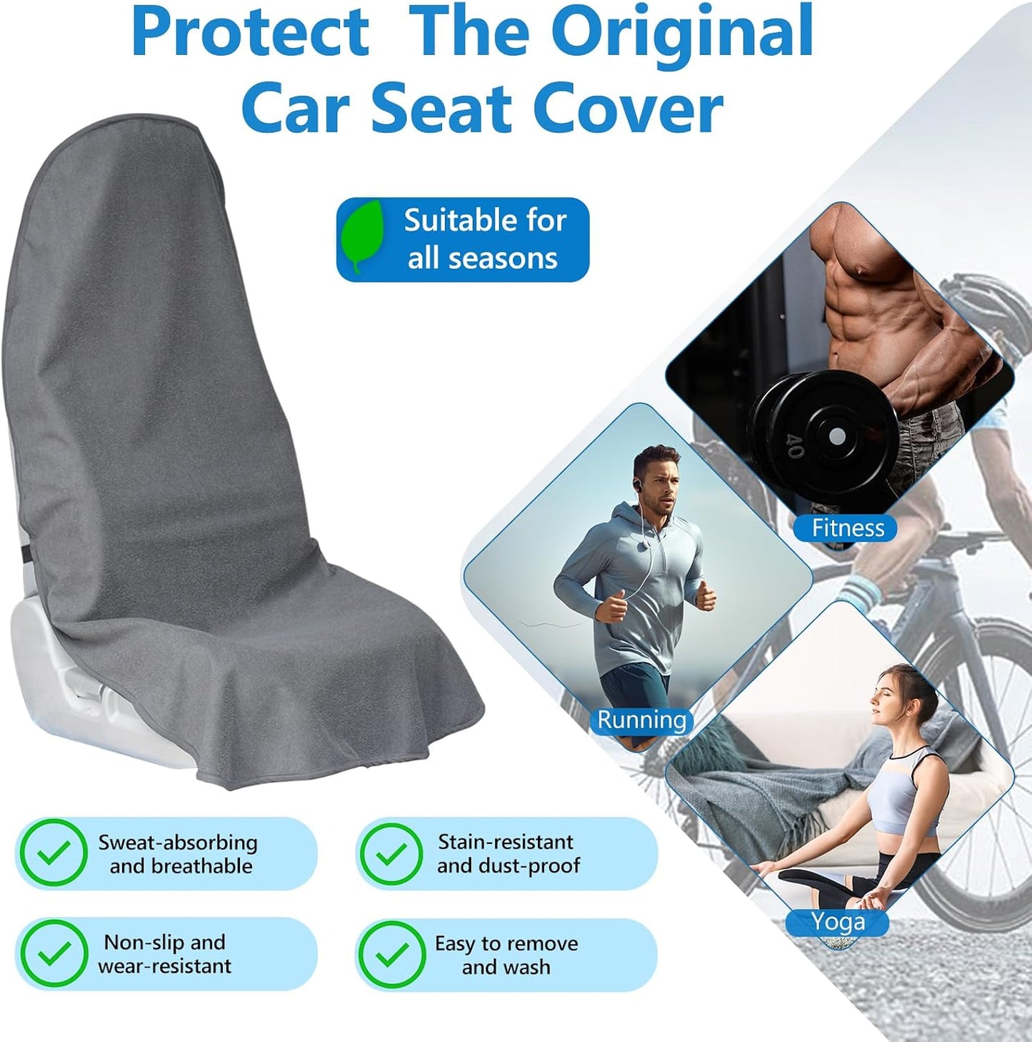Car Seat Covers Universal Car Protective Front Seat Covers Washable Non-Slip Seat Protectors for Gym Workouts,Waterproof and Sweatproof Towel Seat Covers for Cars,Trucks, Jeeps (2 Pack Grey)