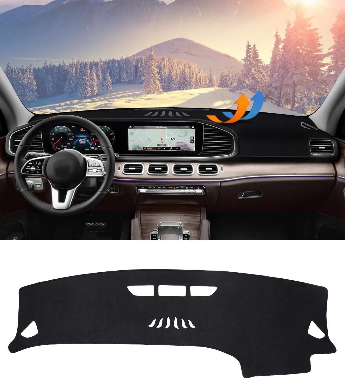 BIBLOZ Dash Cover Mat for Mercedes Benz 2020-2024 2025 2026 GLE Model GLE350 GLE450 GLE450e GLE580 GLE53 GLE63 Accessories Black Flannel Interior Trim Car Dashboard UV Sun (No HUD)