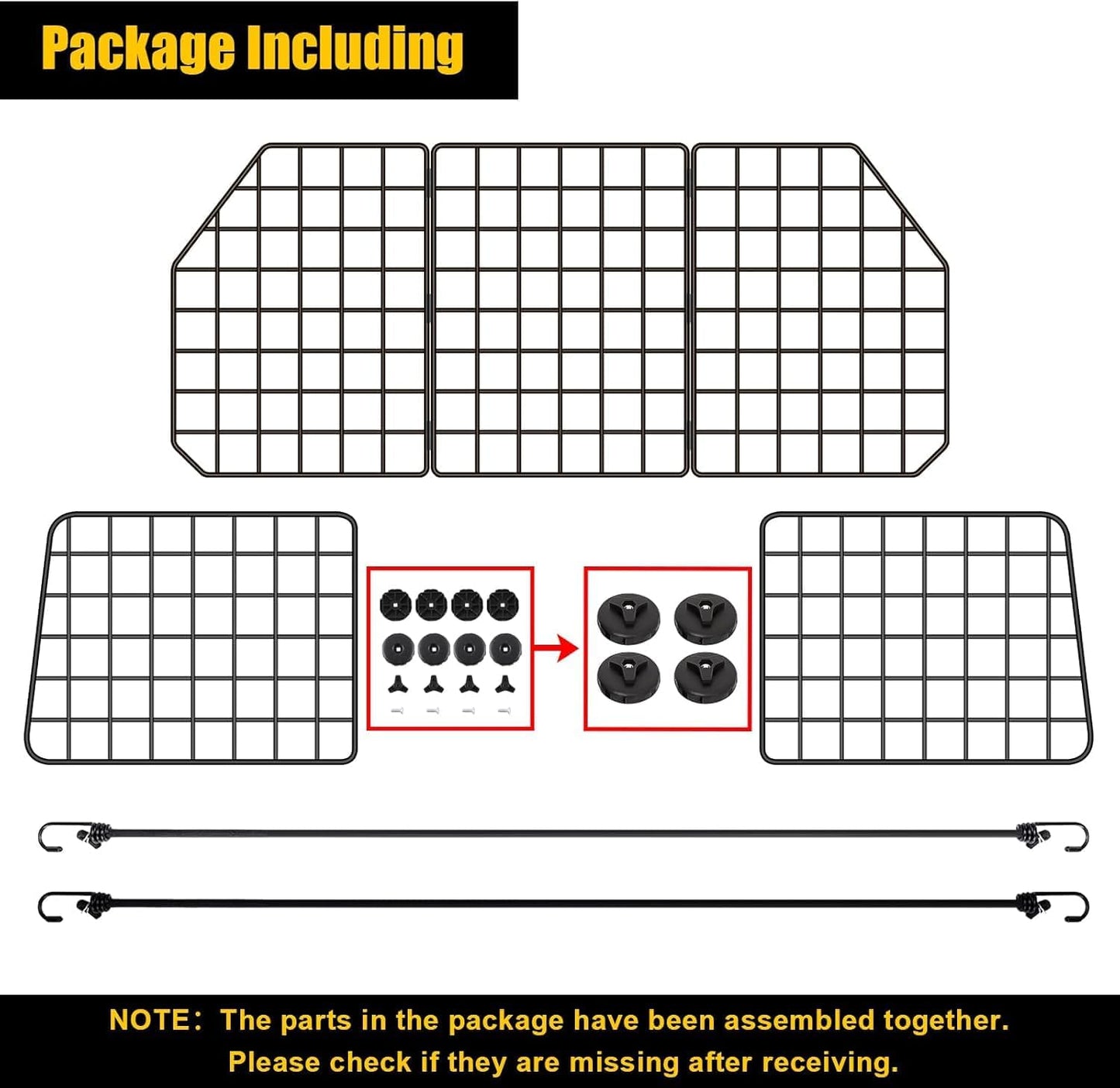 Gtongoko Dog Car Barrier for SUV, Heavy Duty Steel Wire Mesh Pet Divider for Vehicles Adjustable Universal Fit Dog Travel Barrier for Cars Trucks & SUVs, Cargo Area Safety Gate with Elastic Ropes