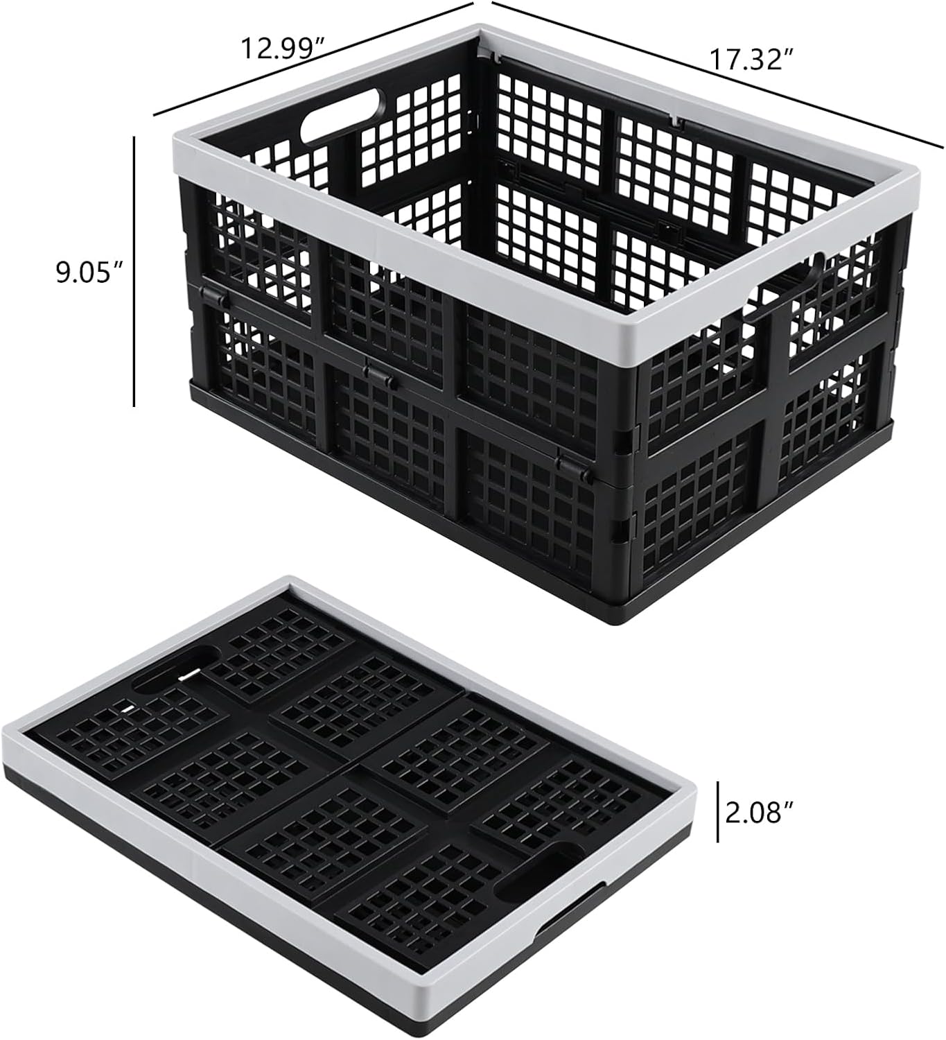 34 L Plastic Collapsible Crates, Folding Storage Crate, 3 Packs | Space-Saving Stackable Crate Basket with Carry Handles, Quick-Fold Design for Home, Garage, Car Trunk