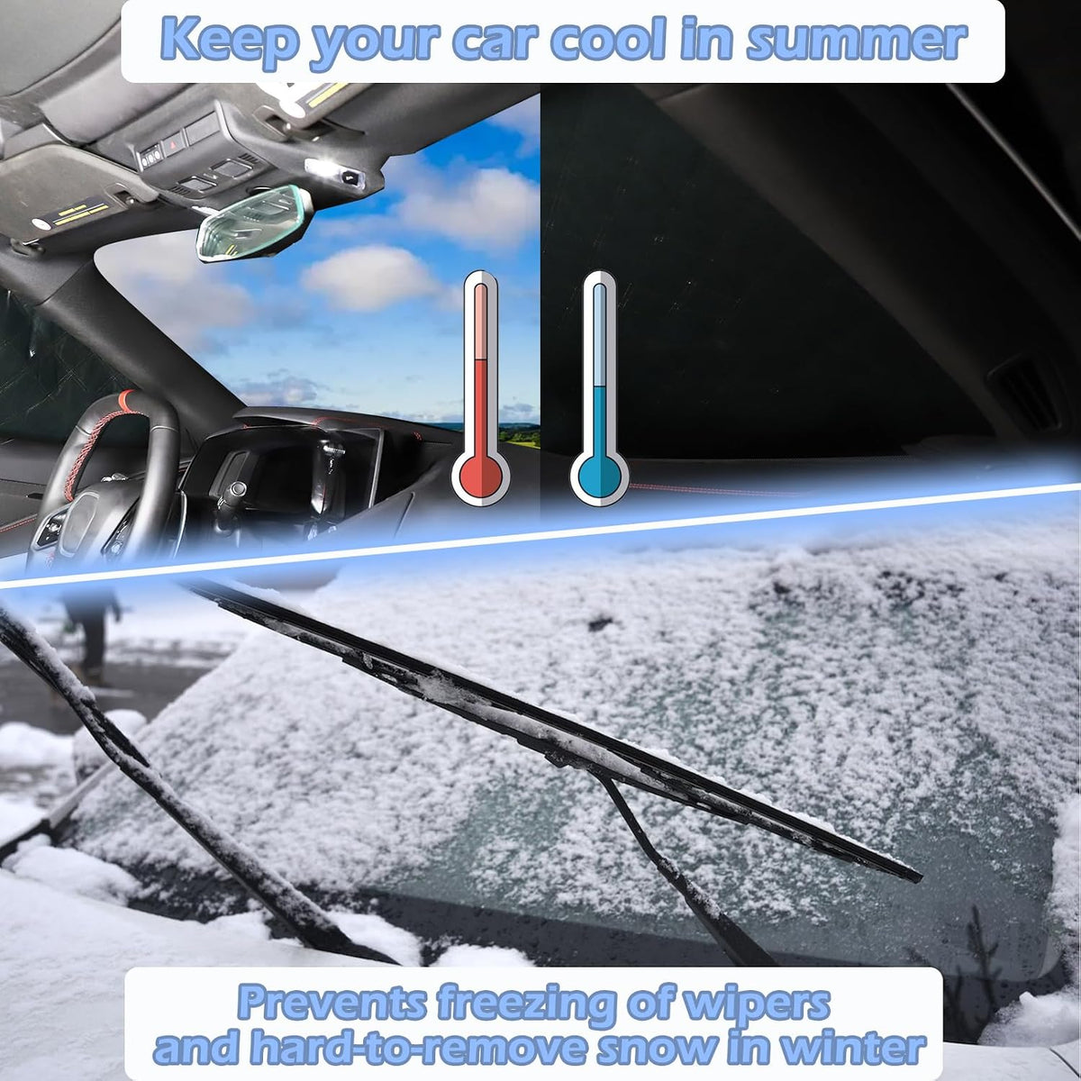 For 2020-2023 Corvette C8: 1-Piece Windshield Sun Shade & Snow Cover - Compatible, Silver | Premium Protection, Easy Installation | Keep Your Car Cool in Summer, Snow-free in Winter | Perfect Fit