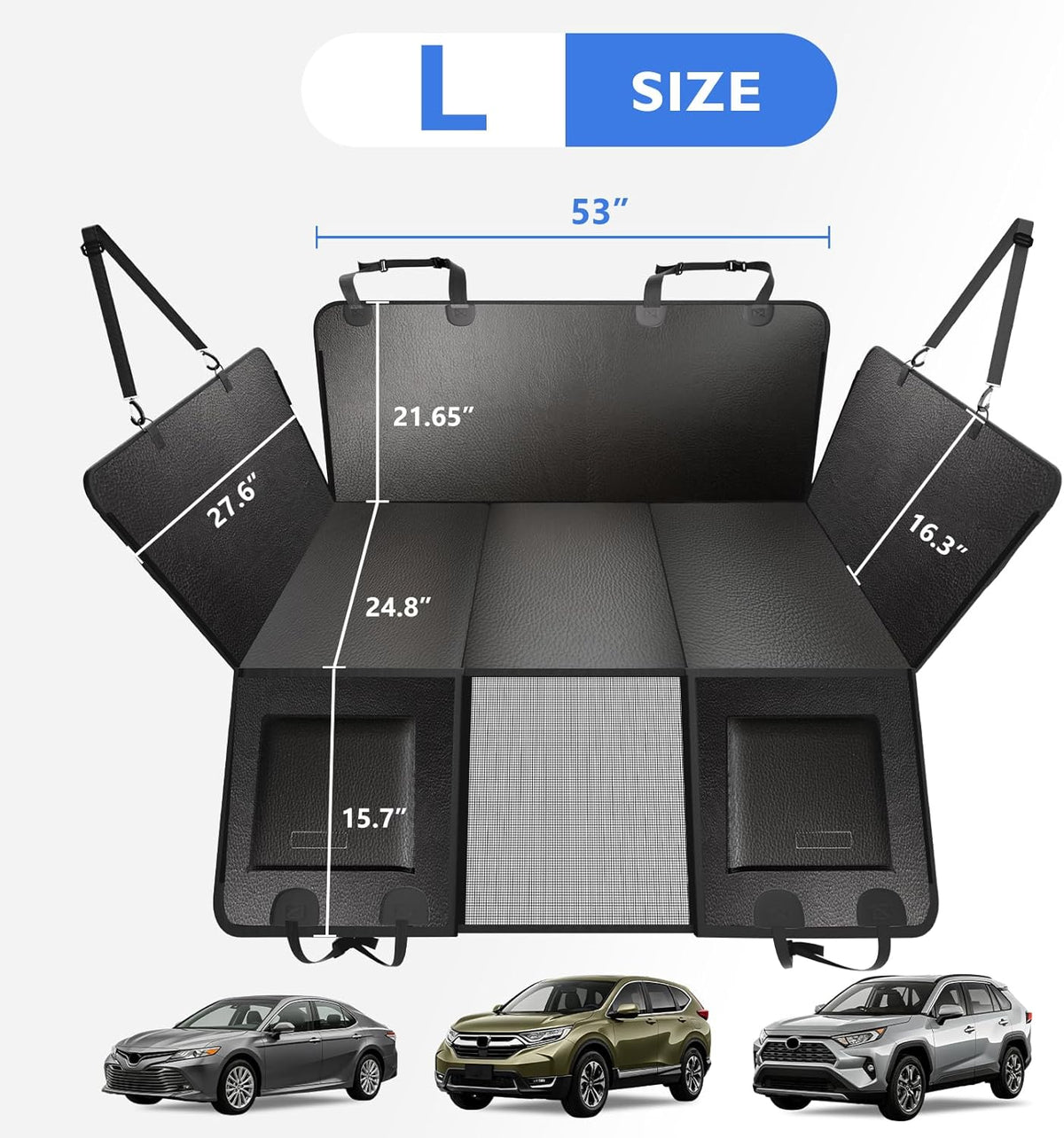 Back Seat Extender for Dogs - Hard Bottom Dog Car Seat Cover for Back Seat, Waterproof Backseat Pet Travel Cover, Anti Scratch Dog Hammock for Car SUV Sedan, Black