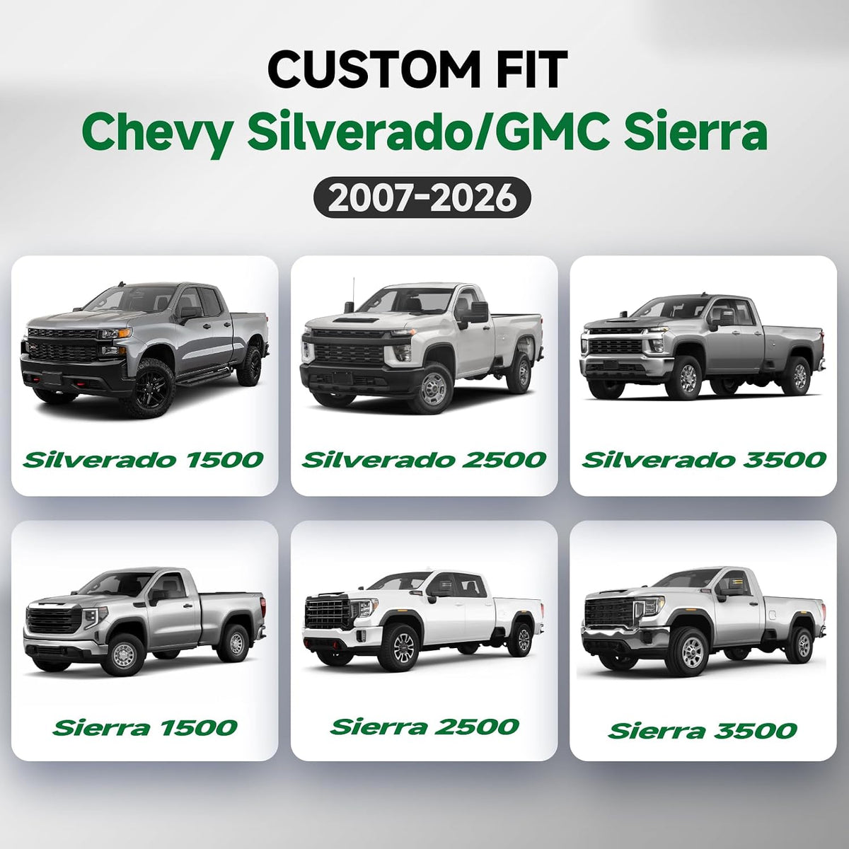 GIANT PANDA Waterproof Neoprene 2 Pack Front Car Seat Covers Custom Fit Chevy Silverado & GMC Sierra 1500 2500 3500 2007-2026 Crew Extended Double Cab Trucks, Leak-Proof Wetsuit (Black)
