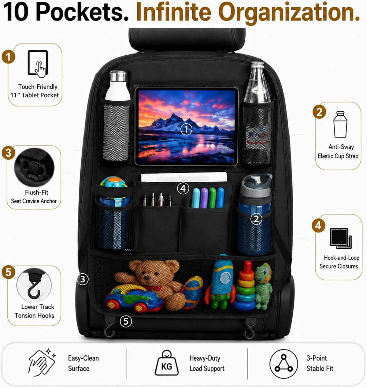 Backseat Car Organizer Universal Seat Back Storage Protector 2 Pack