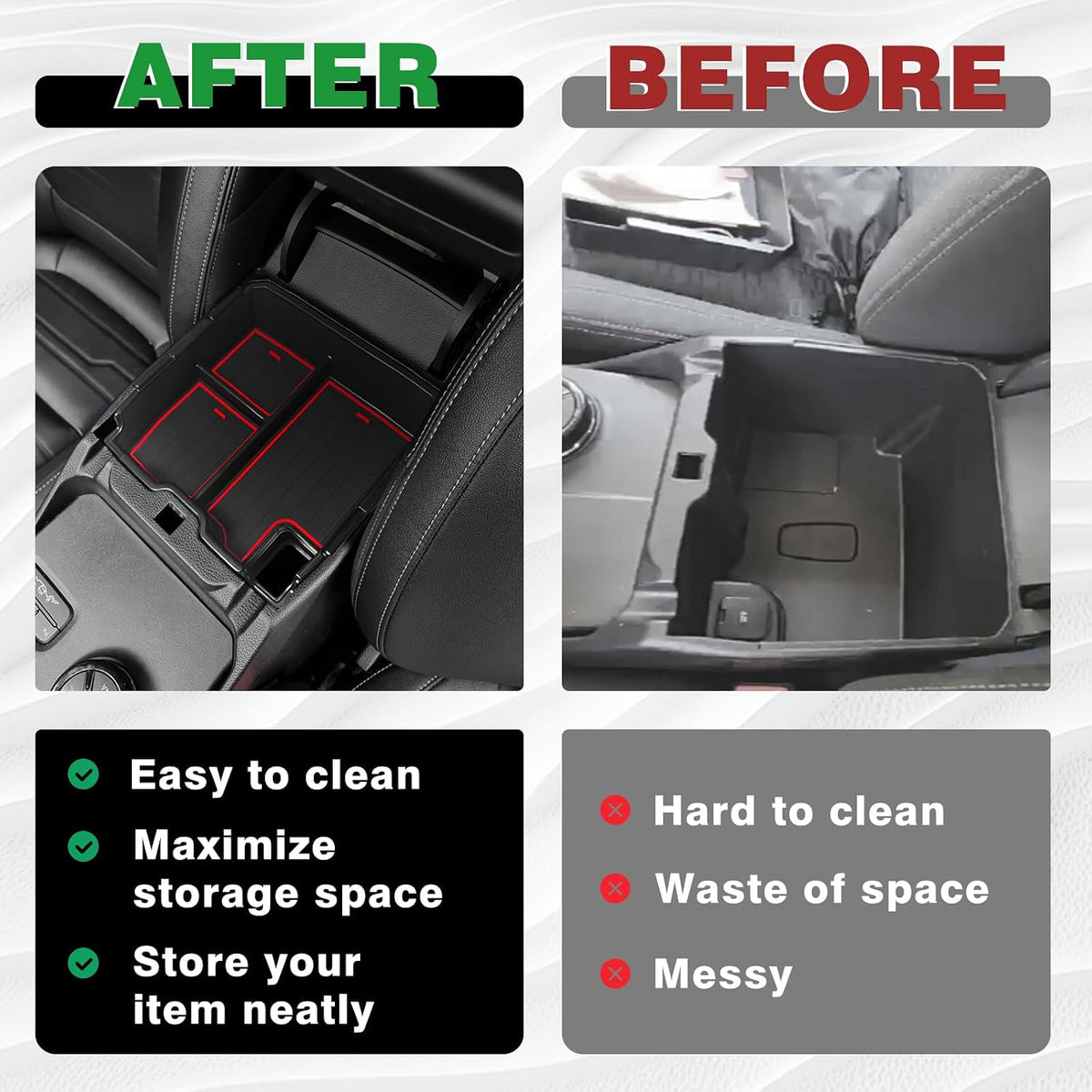 Muslogy Two-Layer Console Organizer for 2024+ Ford Ranger & Raptor (Red)