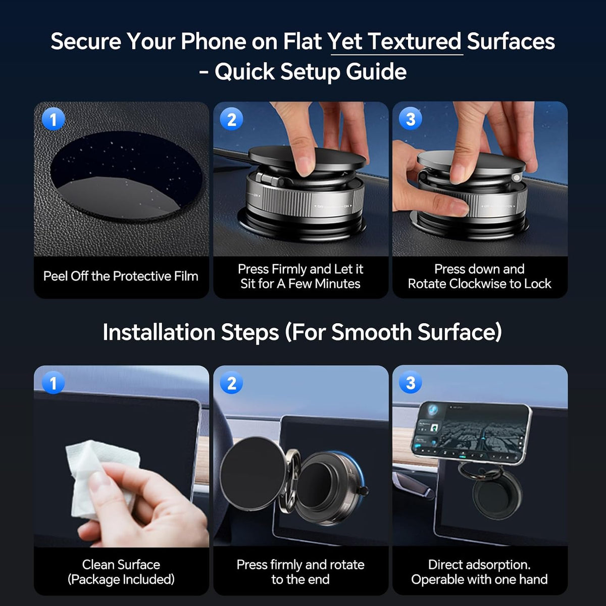Vacuum Magnetic Car Phone Mount, Twist‑Lock Suction Cup Phone Holder with 3‑Axis Foldable Arm, MagSafe Compatible, 360° Adjustable for Dashboard Windshield Gym Desk, for iPhone & Android