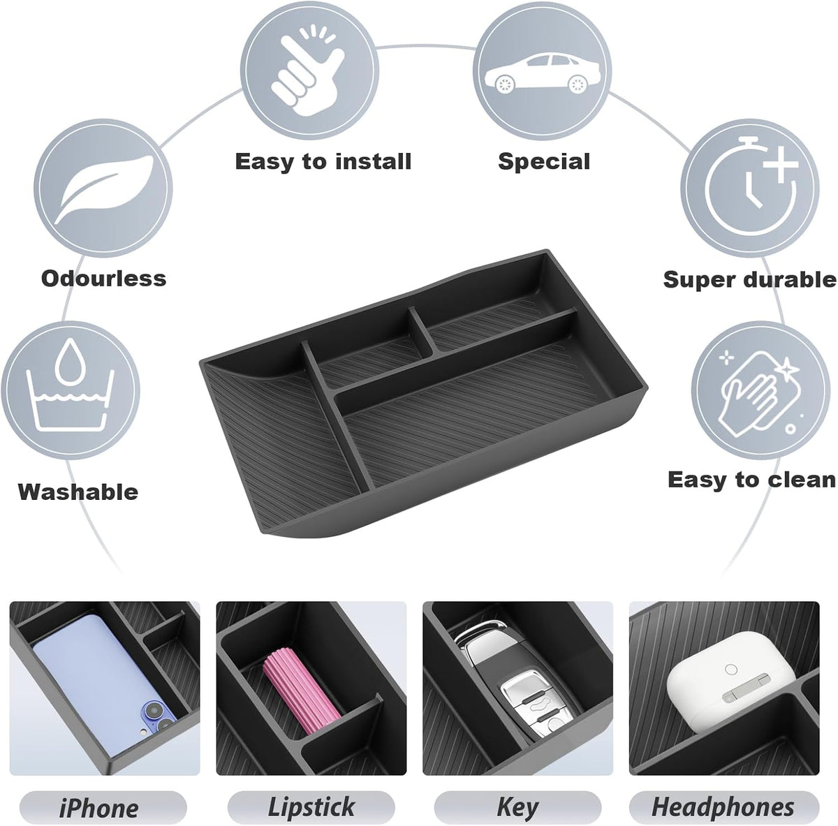 SKTU for 2025 2026 Tesla Model Y Center Console Organizer for 2025 2026 Tesla Model Y Under Console Tray Tesla Model Y 2025 2026 Accessories Lower Console Tray Model Y Durable Rubber Console Organizer