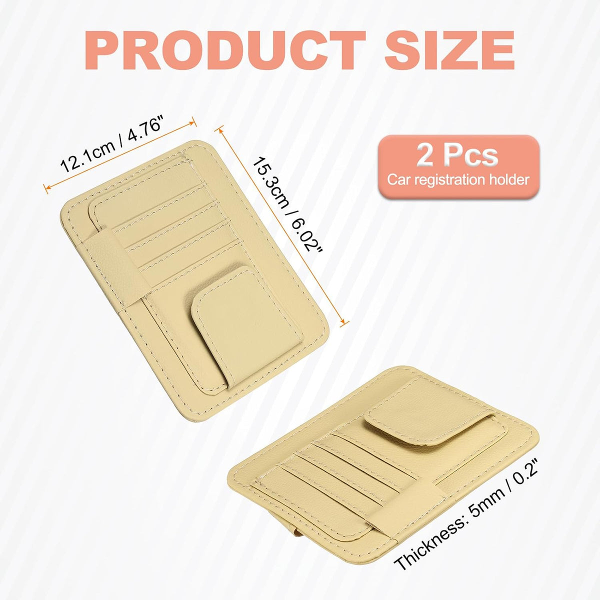 HARFINGTON 2Pcs Car Sun Visor Organizer 6.02" x 4.76" Leather Multi-Pocket Visor Card Sleeve Pocket Car Truck SUV Interior Storage Pouch for Driving License Credit Card Bill Sunglasses, Beige