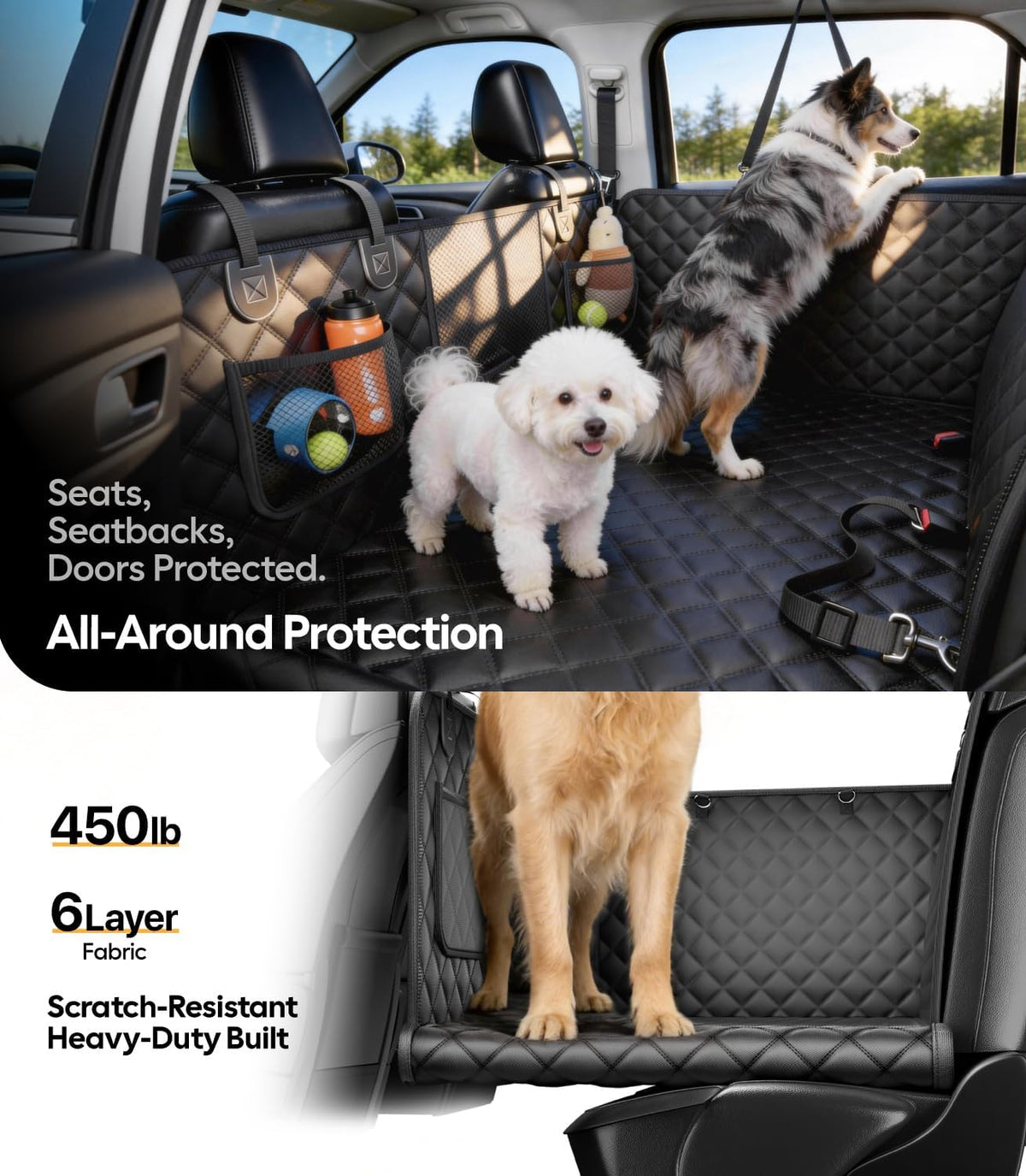 Wigoo Dog Car Seat Cover for Back Seat, Hard Bottom Support, Waterproof