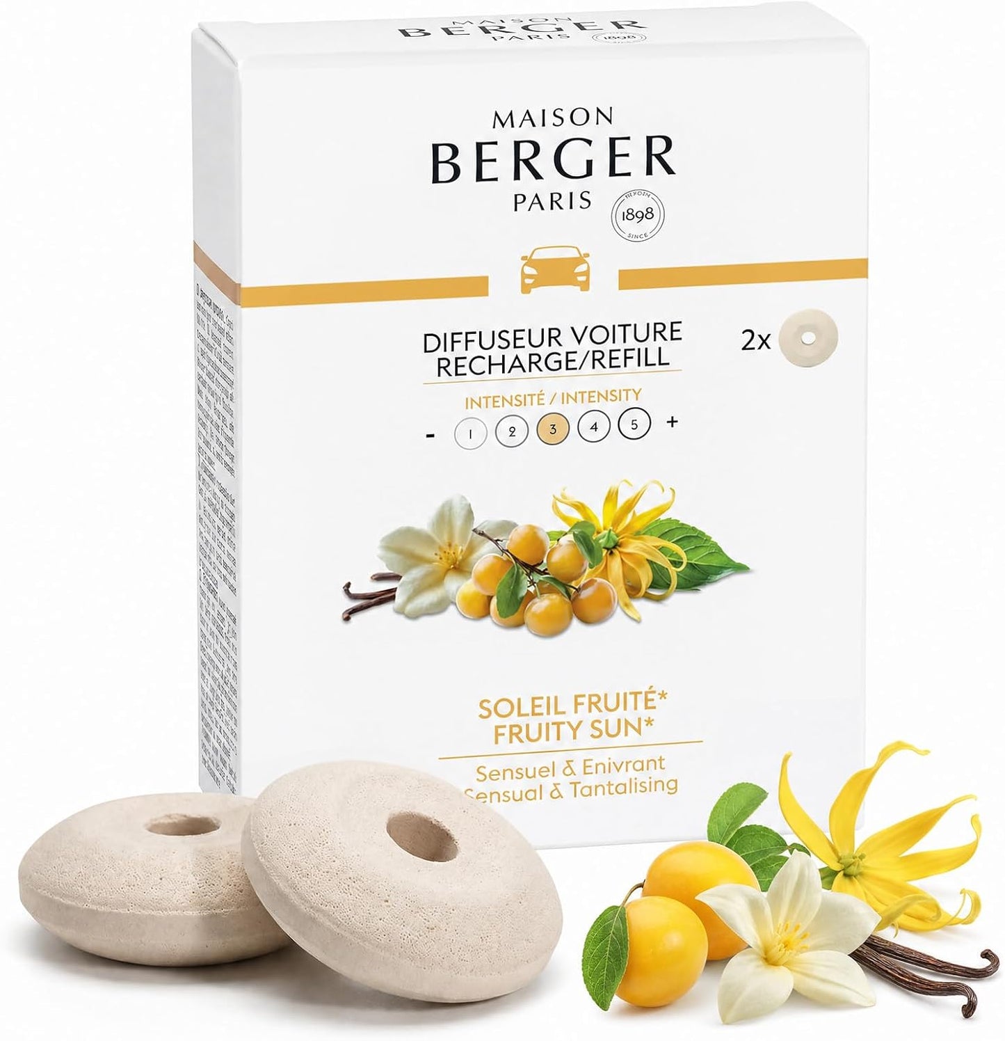 Maison Berger Car Diffuser Refill Set, Ocean Breeze | Marine Rose Musk Notes, 2 Ceramic Inserts, Made in France