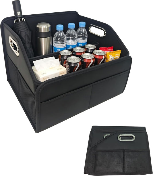 Car Trunk Organizers Small PU Leather，Car Basket for Organizers and Storage，Car Caddy Collapsible Multi Compartment Container Box