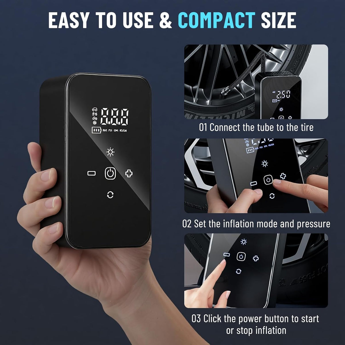Tire Inflator Portable Air Compressor: Cordless Tire Pump for Car Tires with Digital Pressure Gauge & Auto Shutoff - Battery & 12V DC Dual Power Mini Air Pump for Car, Motorcycle, Bike, Balls