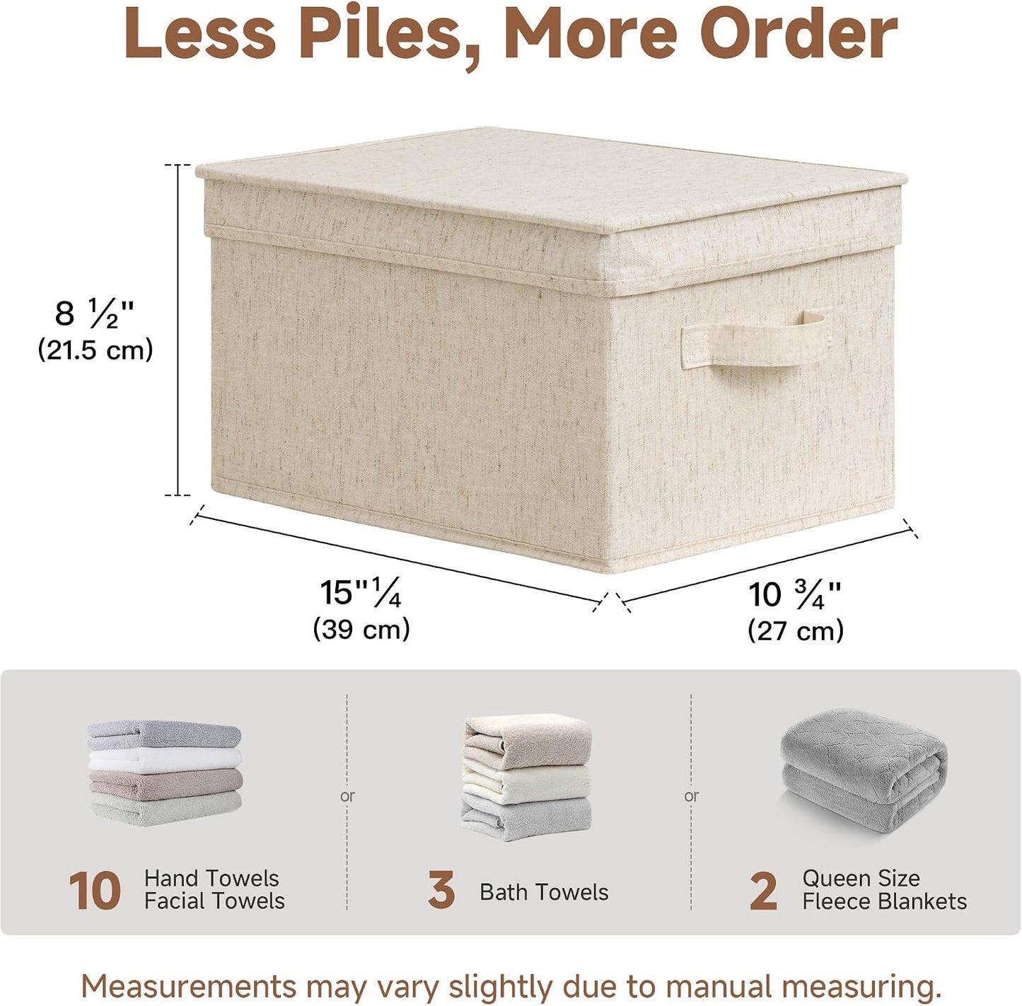 StorageWorks Fabric Storage Bins with Lids, Decorative Storage Bins with Soft Handles, Foldable Storage Baskets for Closet, Shelves, Stackable and Sturdy Organization, Beige, Large, 3-Pack