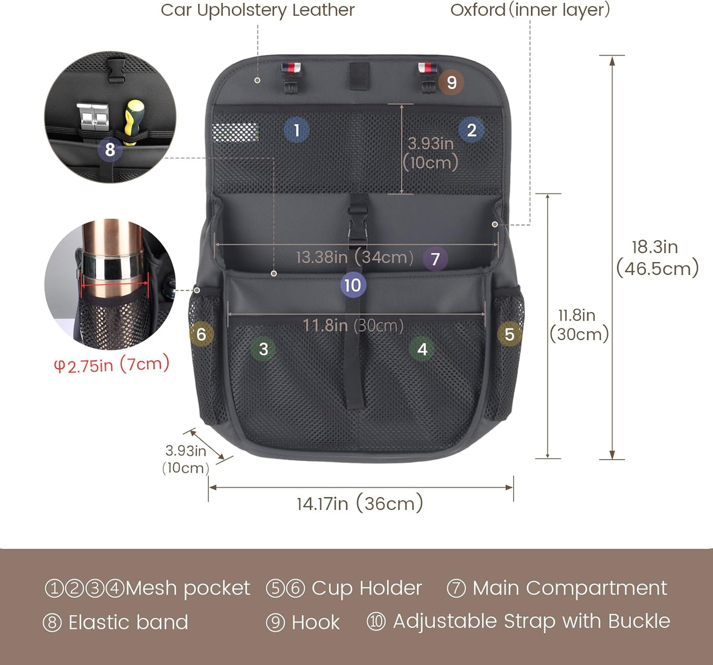 Viaviat Car Seat Organizer for the Front or Back Seat or Trunk, Multi-Use Car Interior Storage bag, Fit for SUV/MPV/Truck,Premium Waterproof Faux Leather (1, Black)