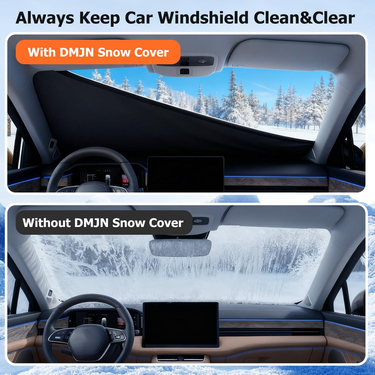 DMJN [2025 Upgraded Windshield Cover for Ice and Snow [Full Coverage Winter Protection]-Heavy Duty Car Snow Cover, Against Snow, Ice, Frost and Water, Suitable for Cars, SUVs, and Trucks-Medium