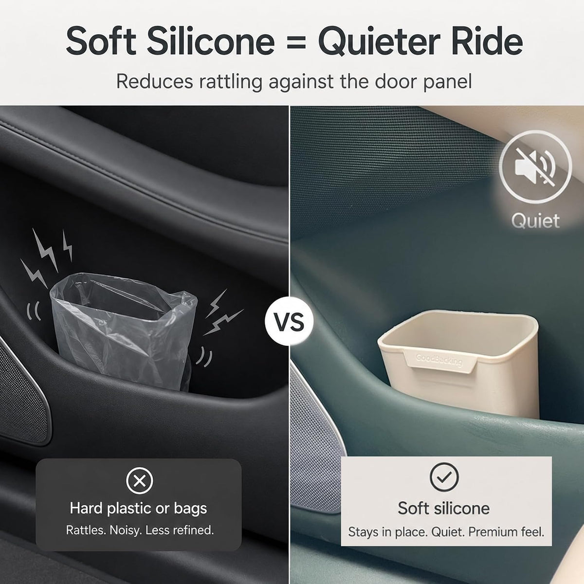 2-Pack White Silicone Car Trash Cans for Door Pockets, Stay-Open
