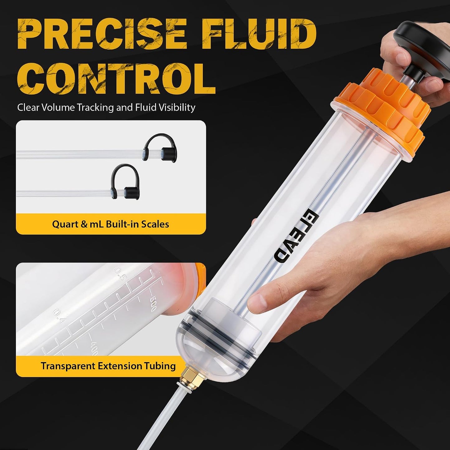 ELEAD 500cc Oil Fluid Extractor Pump, Multi-Purpose Oil Syringe, Fluid Syringe Extractor, Car Vacuum Fuel Transfer, Automotive Oil Syringe(17.6 Oz./0.45 Qt./500 CC)