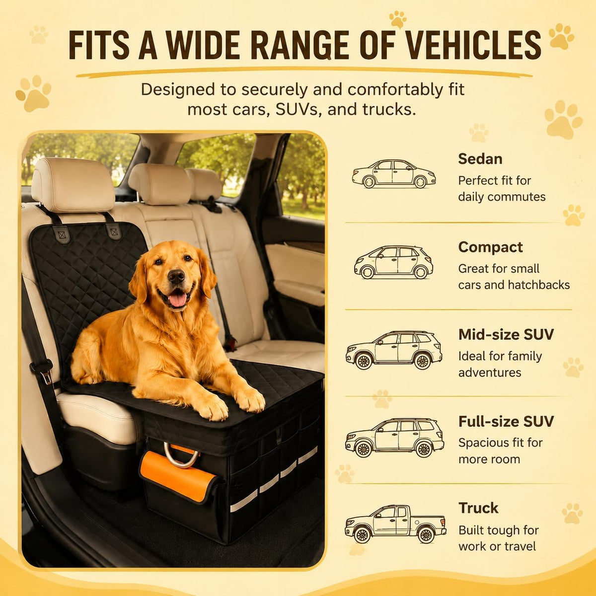 Front & Back Seat Extender for Dogs with 46L Storage, Foldable Storage Box